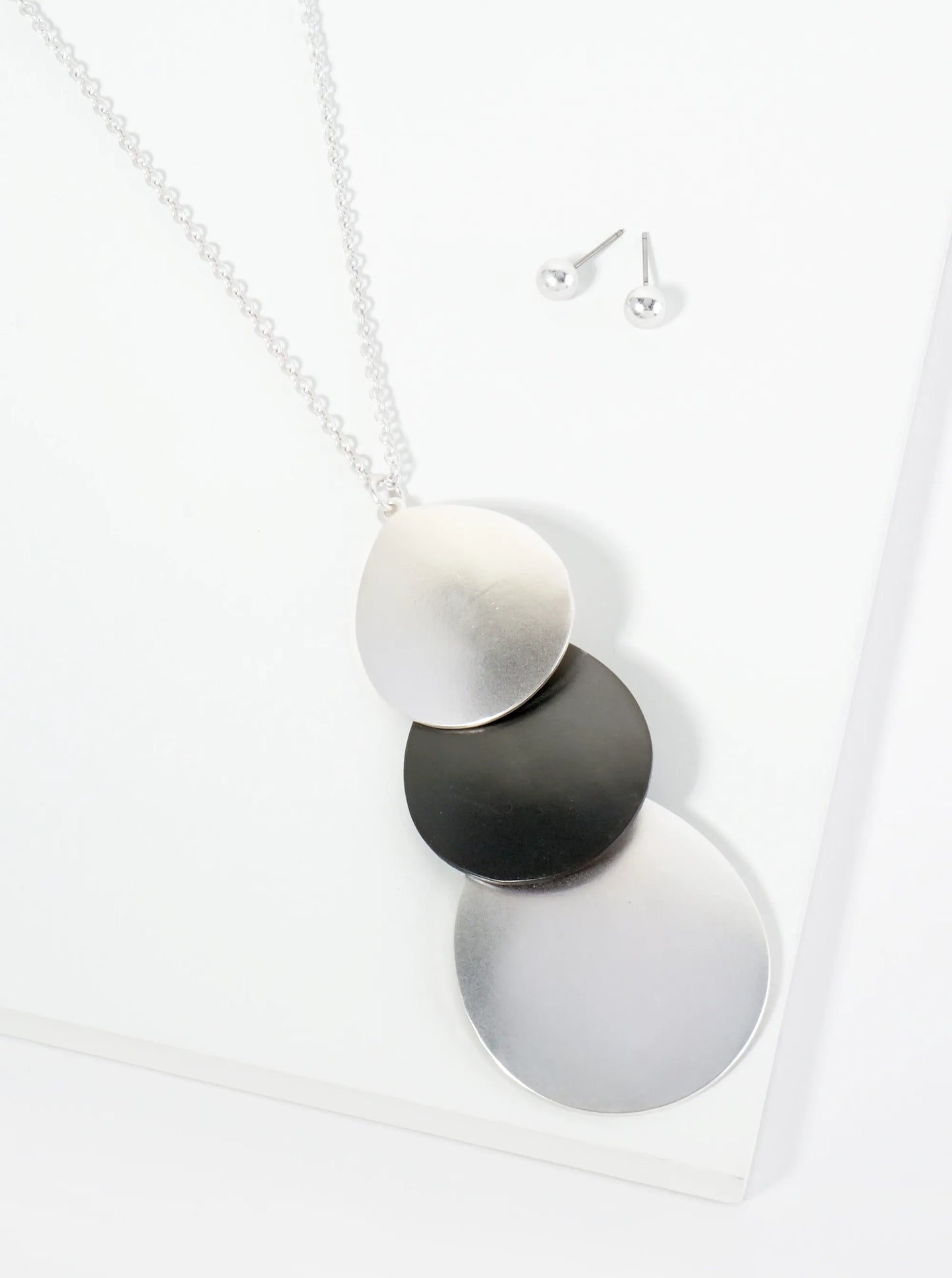 Three Overlapping Teardrop Pendant 32 Inch Long Necklace