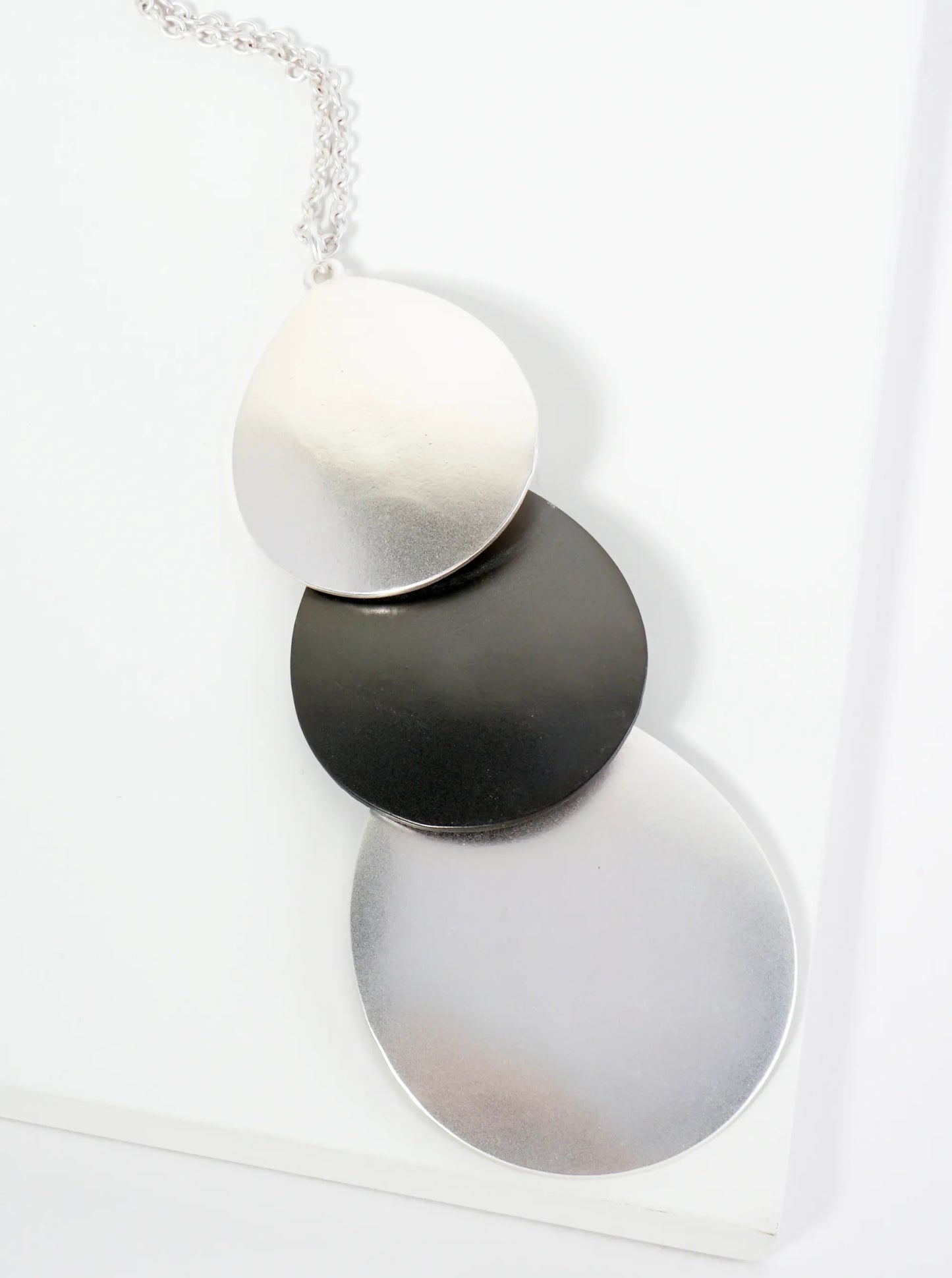 Three Overlapping Teardrop Pendant 32 Inch Long Necklace