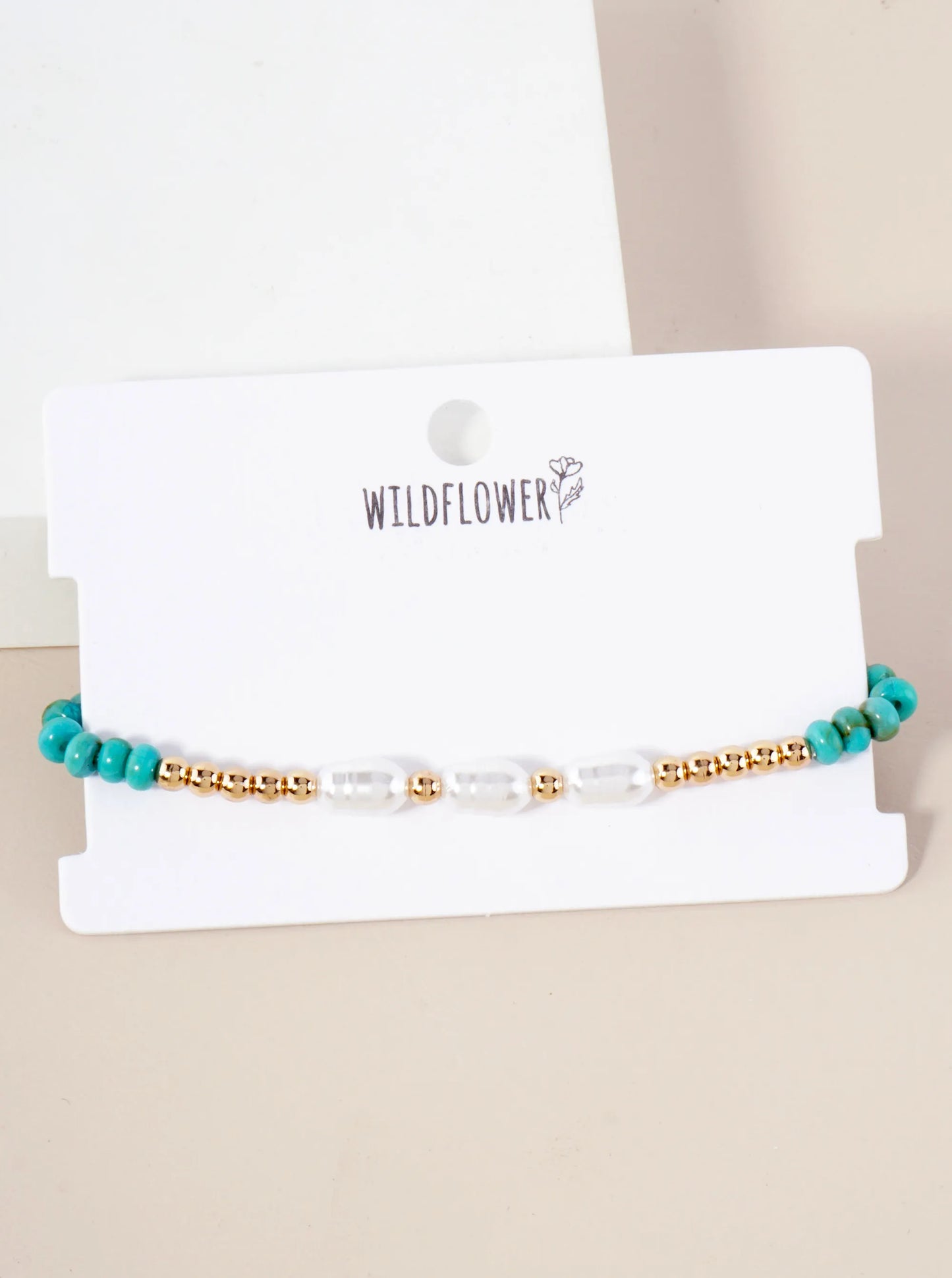 Three Pearl-Bead Accents Glass-Beaded Stretch Bracelet