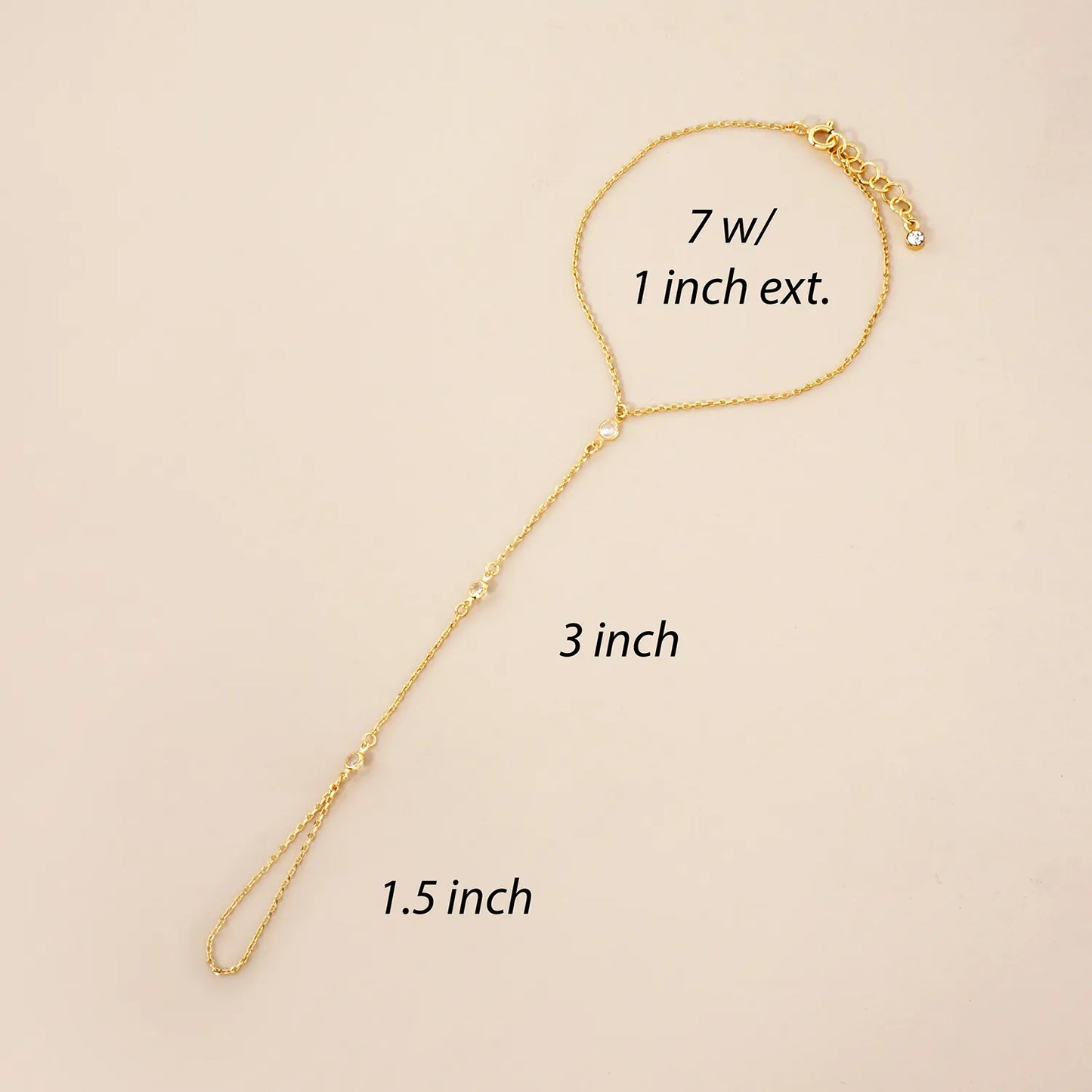 Three Round CZ Accent 18K-Gold-Dipped Delicate Brass Hand-Chain Bracelet