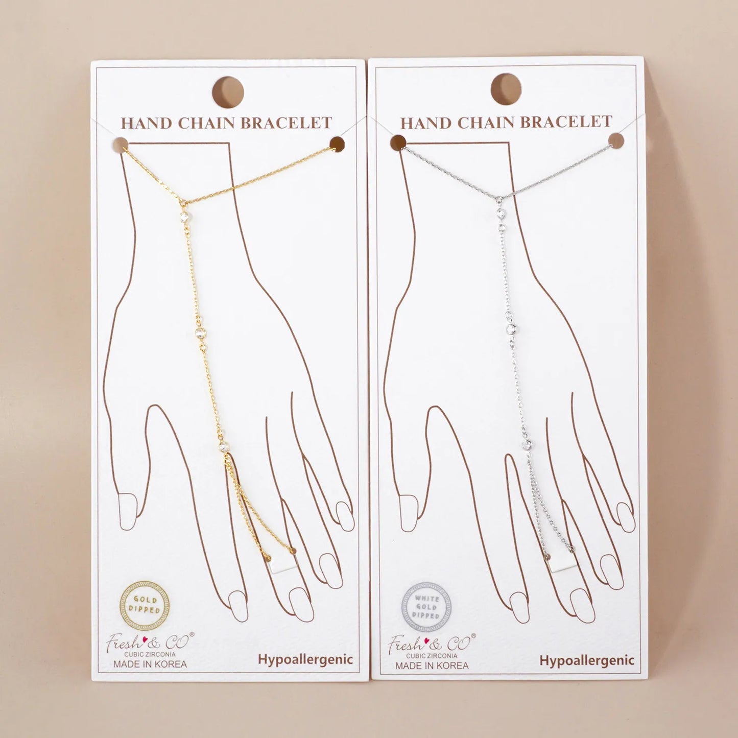 Three Round CZ Accent 18K-Gold-Dipped Delicate Brass Hand-Chain Bracelet