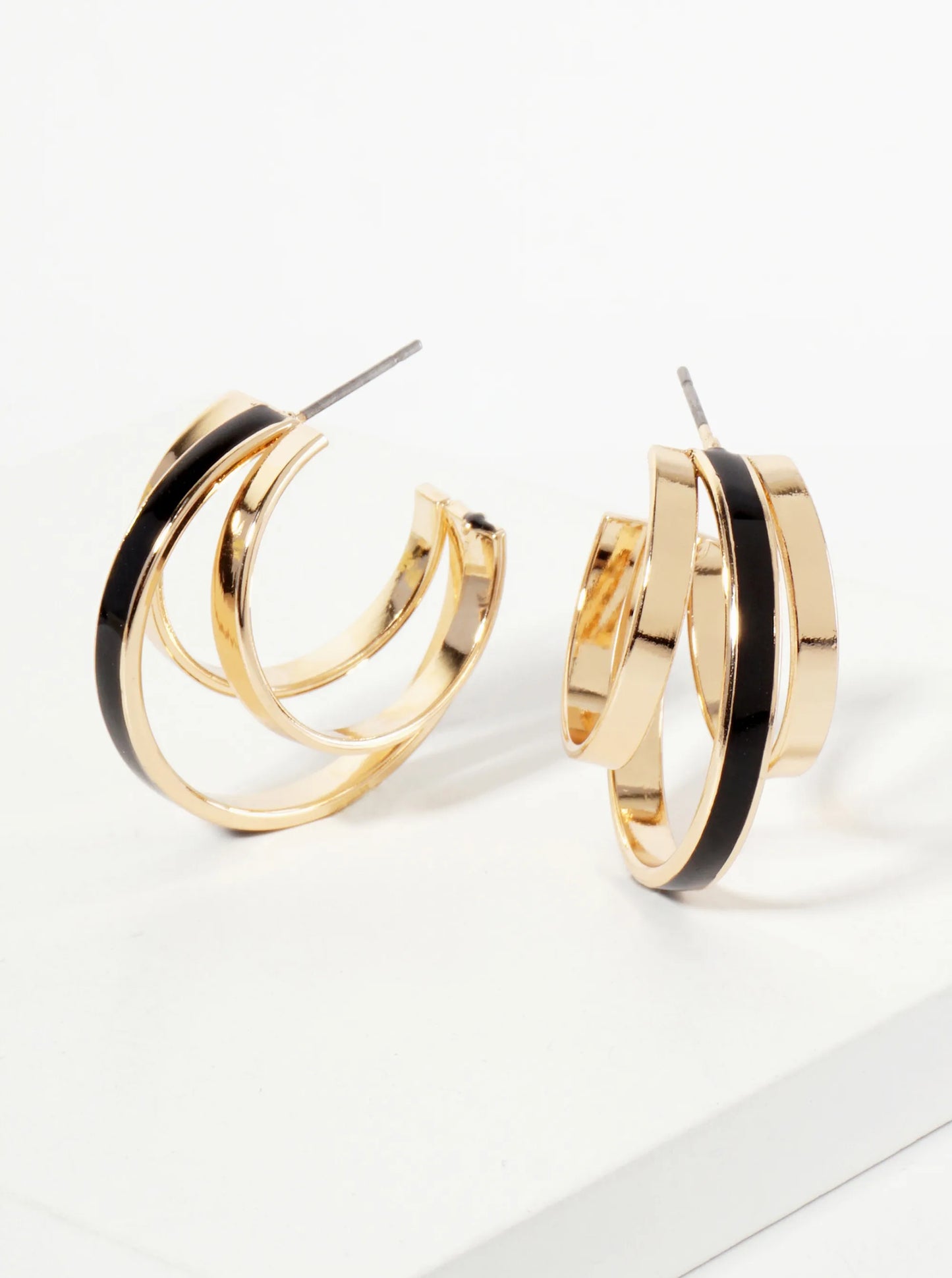 Three-Row Voluminous 28mm Enamel Hoop Earrings