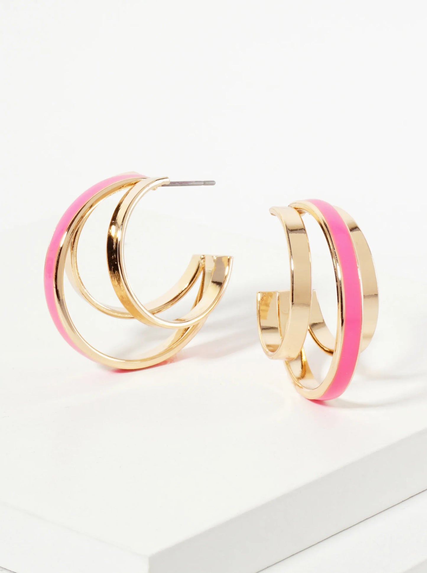 Three-Row Voluminous 28mm Enamel Hoop Earrings