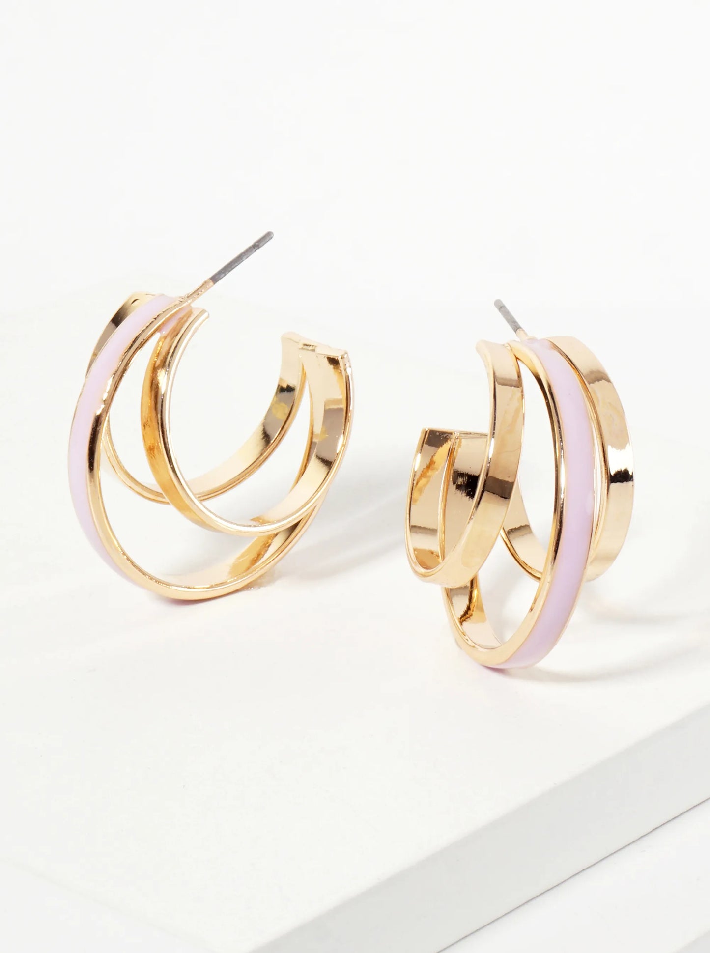Three-Row Voluminous 28mm Enamel Hoop Earrings