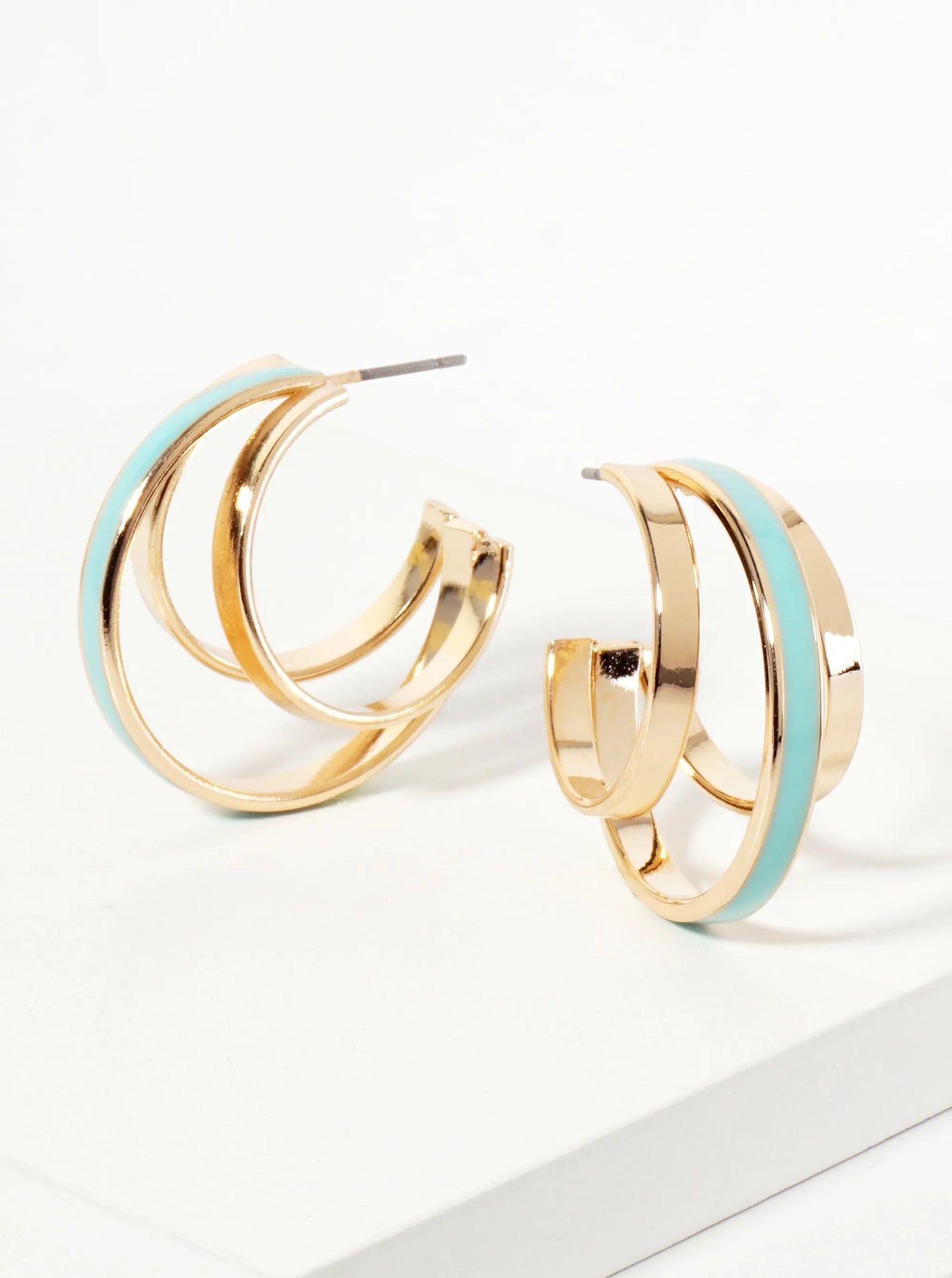 Three-Row Voluminous 28mm Enamel Hoop Earrings