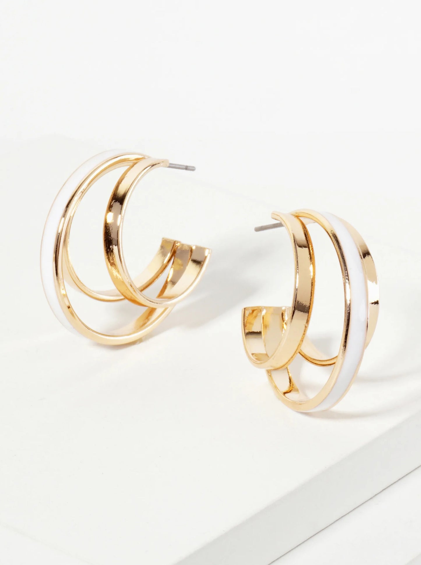 Three-Row Voluminous 28mm Enamel Hoop Earrings