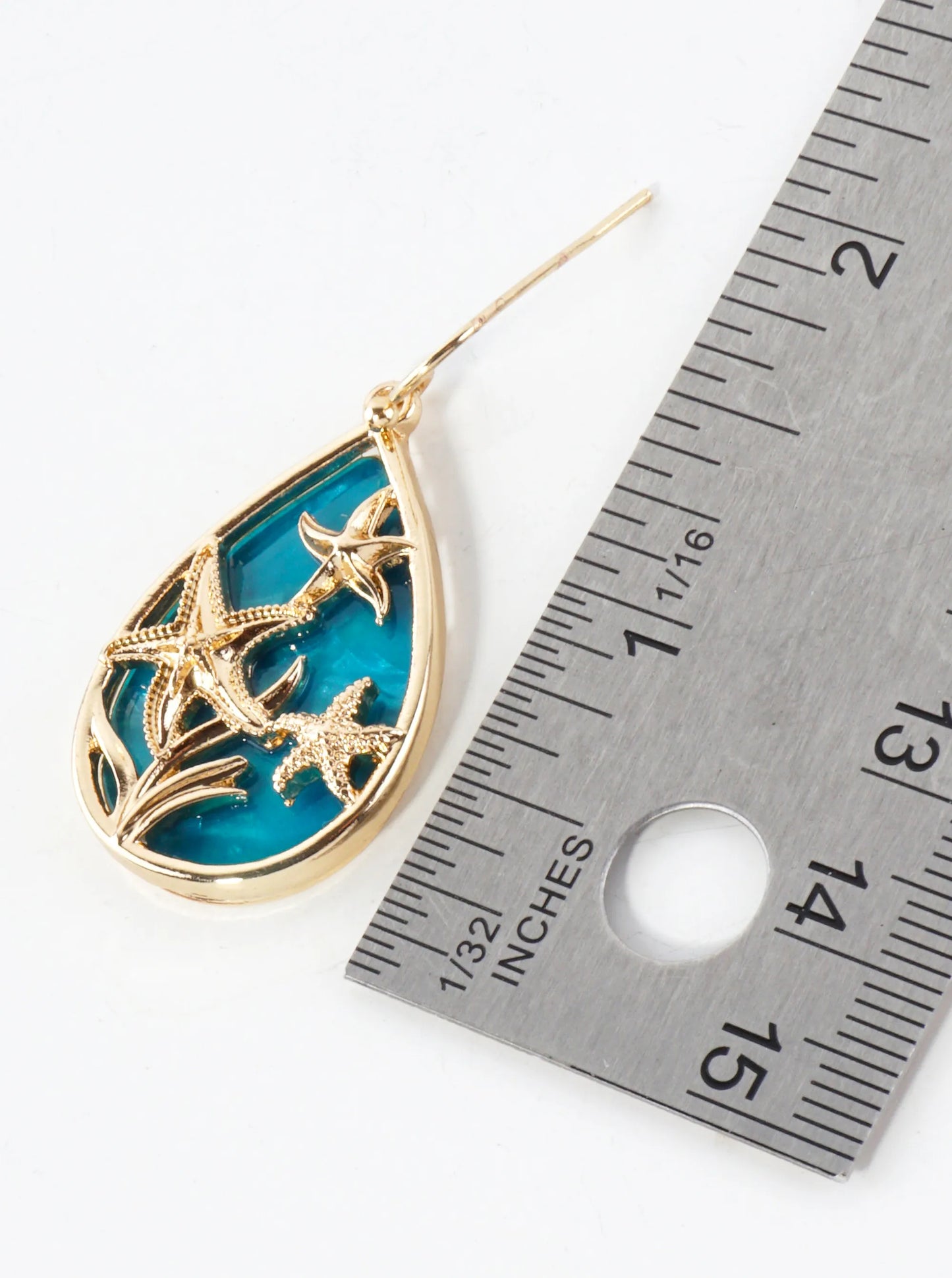 Three Starfish Inside Teardrop Ocean Inspired Sea-Life Dangle Earrings