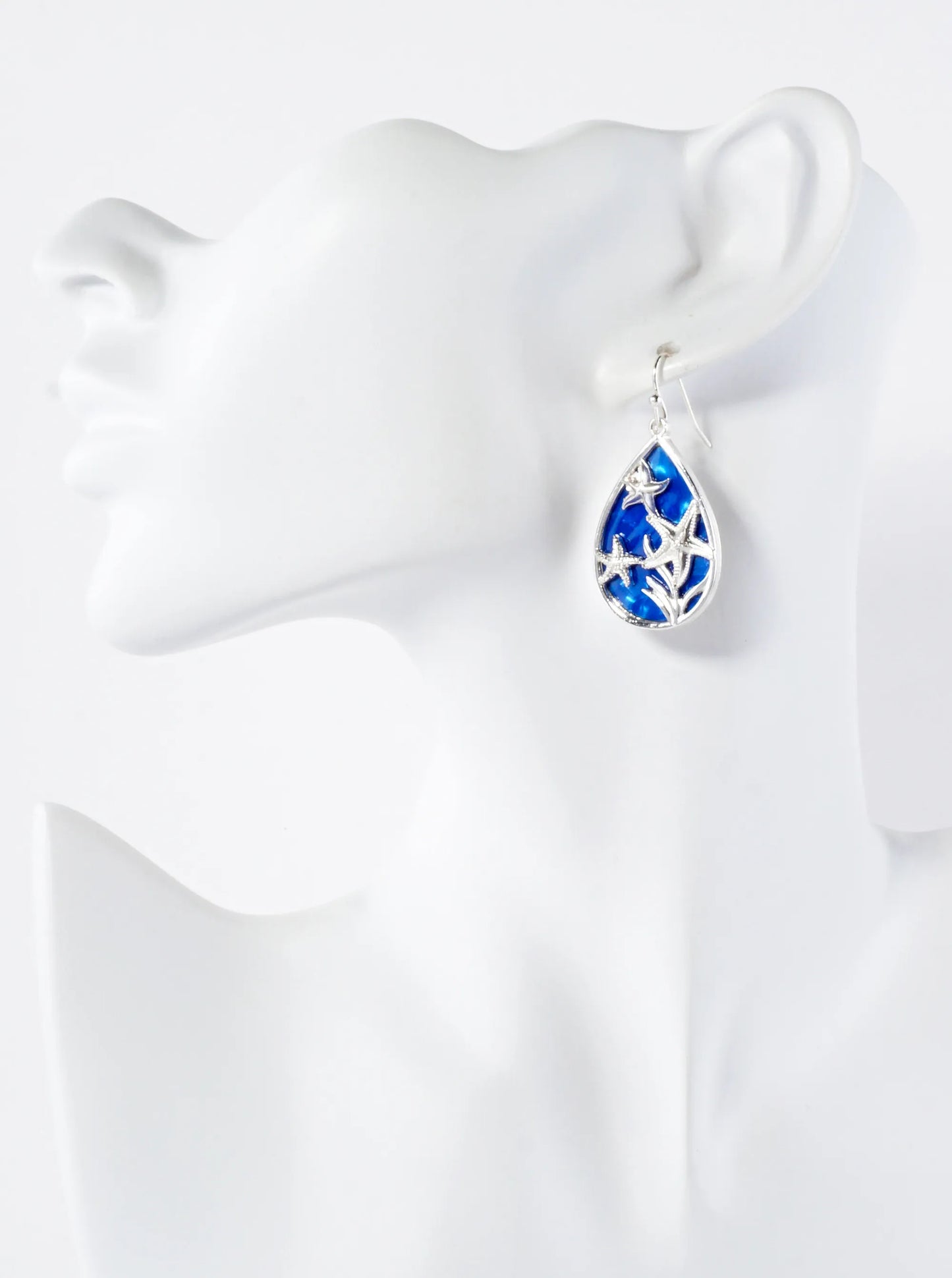 Three Starfish Inside Teardrop Ocean Inspired Sea-Life Dangle Earrings
