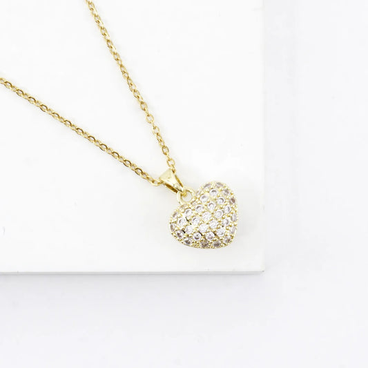 Tiny 2 Sided Puffy Heart Pave Pearlized Necklace