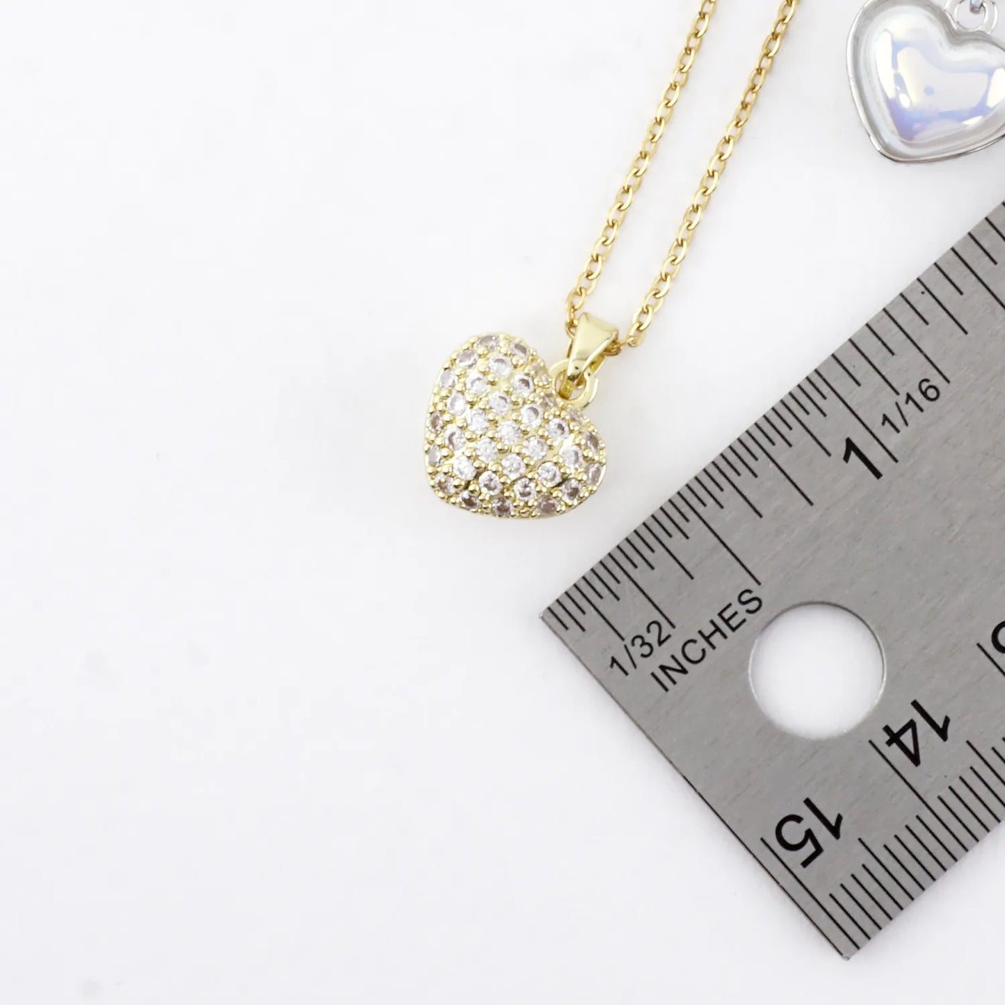 Tiny 2 Sided Puffy Heart Pave Pearlized Necklace