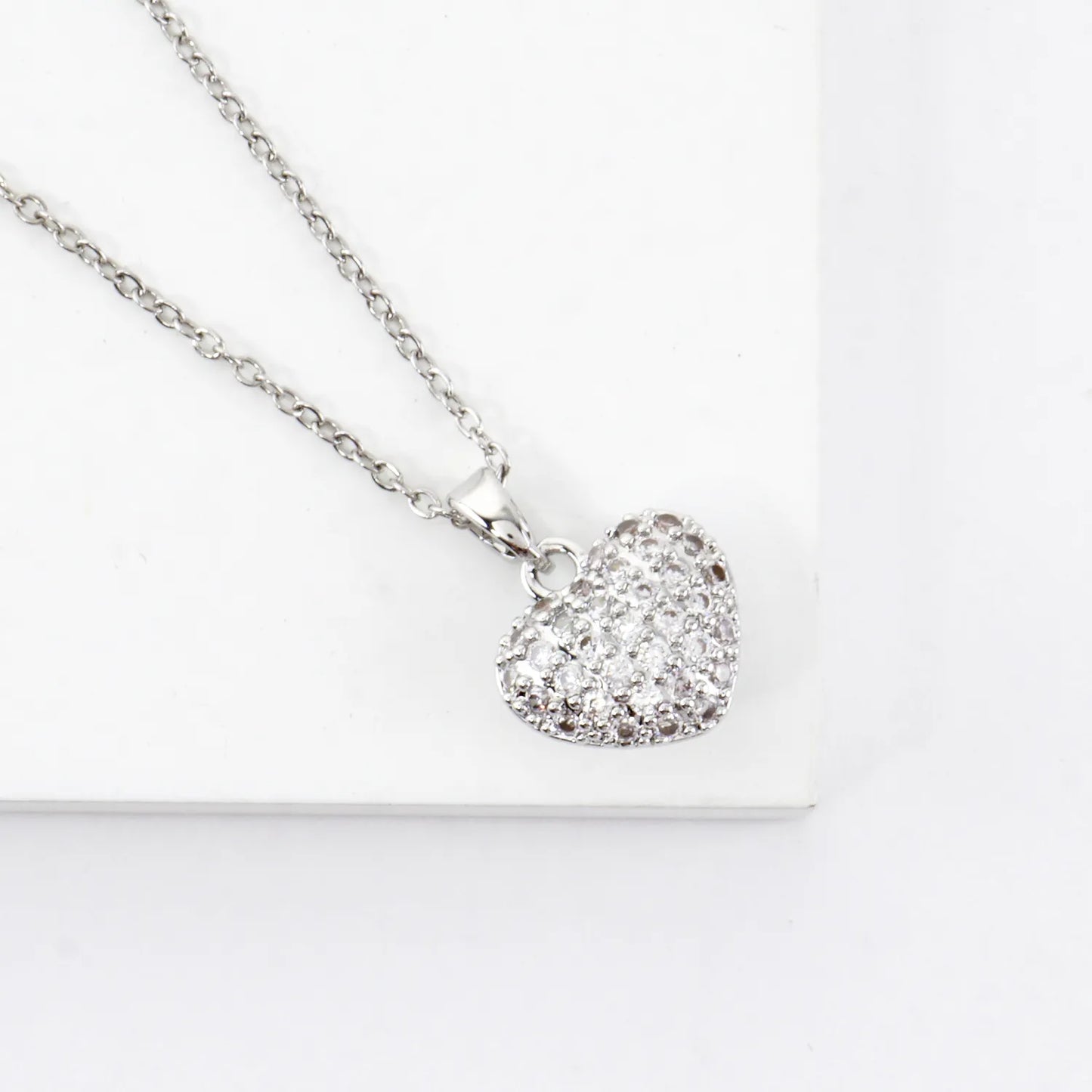 Tiny 2 Sided Puffy Heart Pave Pearlized Necklace