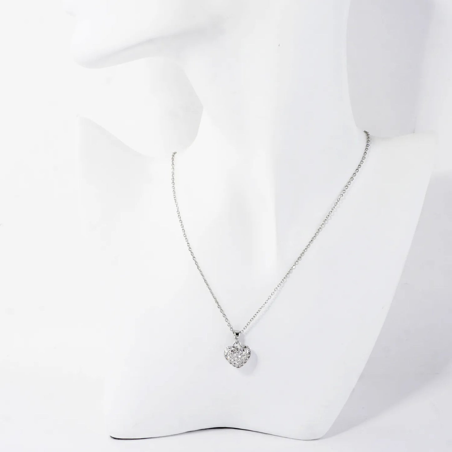 Tiny 2 Sided Puffy Heart Pave Pearlized Necklace