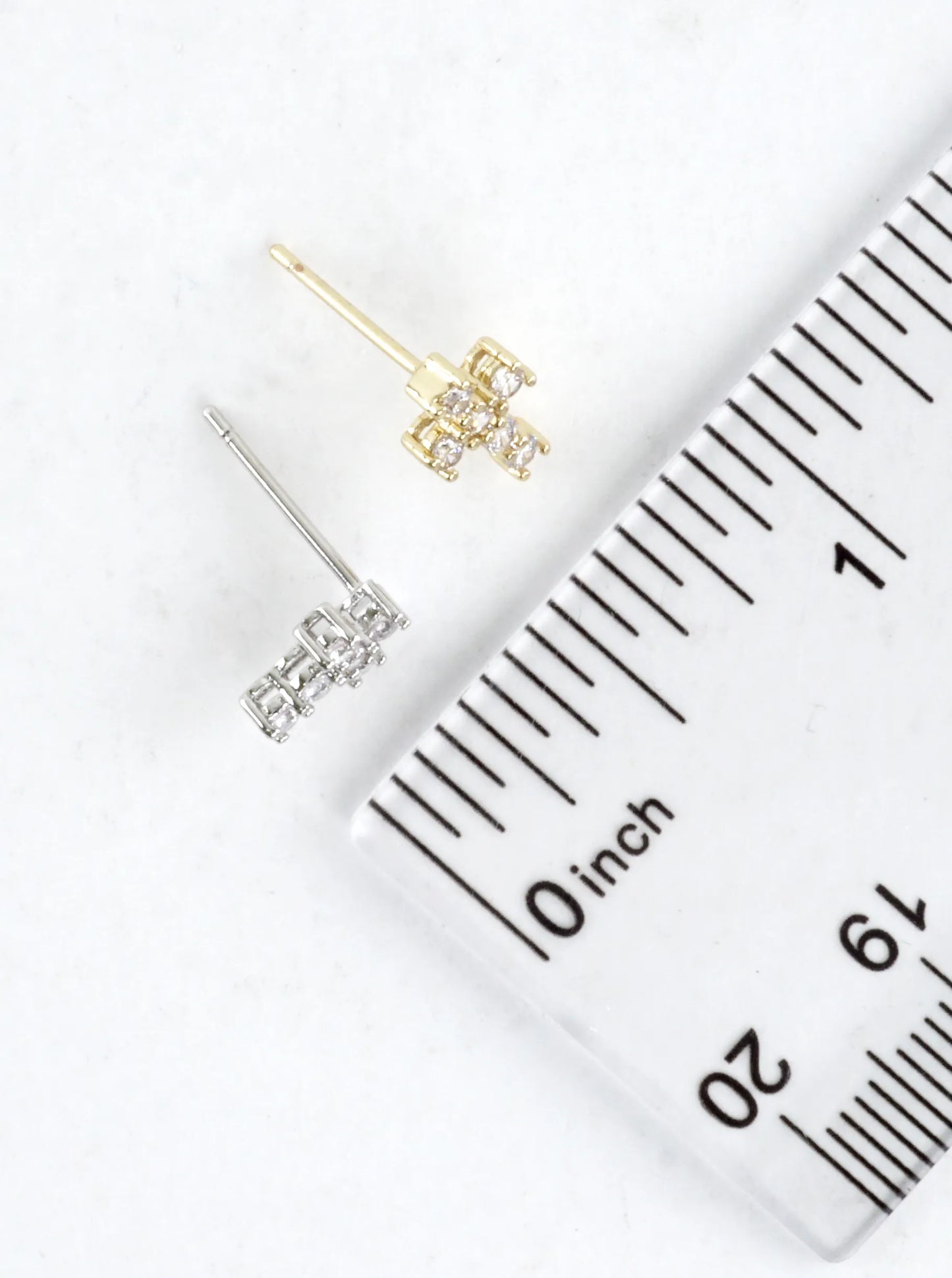 Tiny Brass Cubic Zirconia Cross Stud Earrings