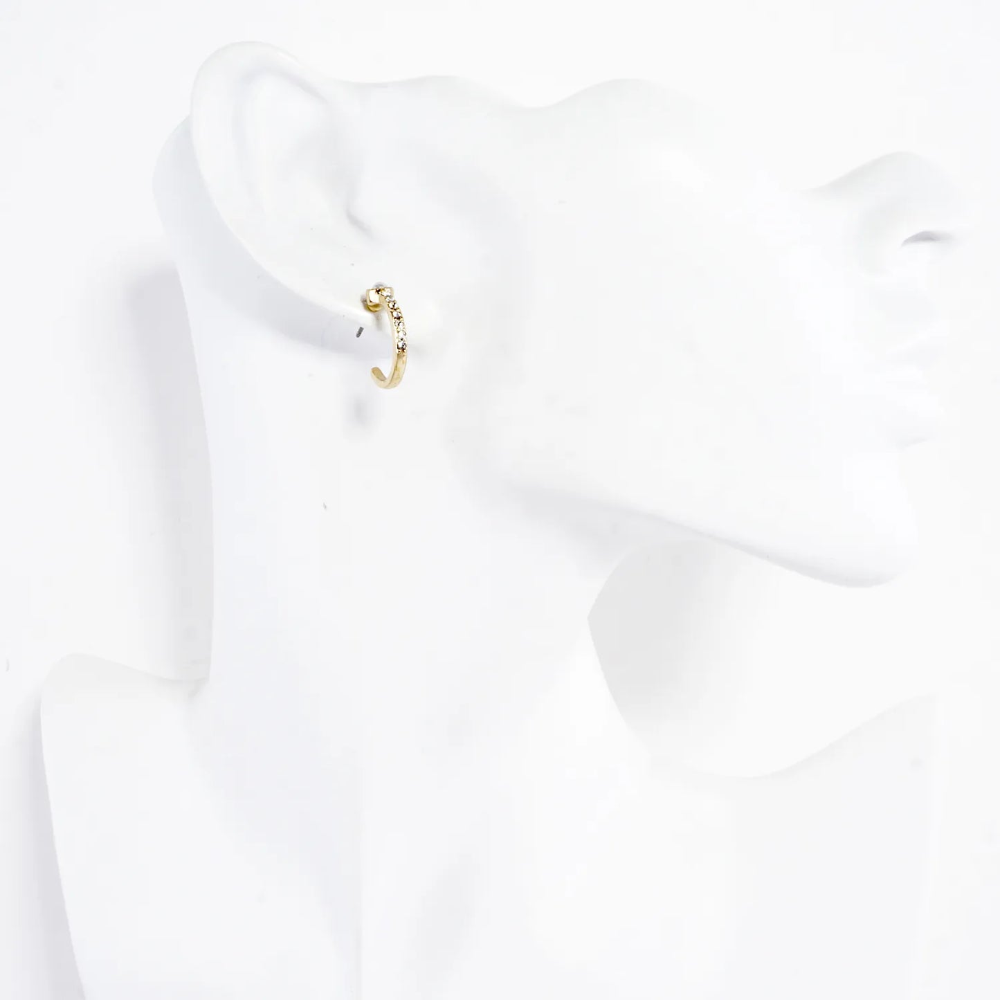 Tiny Crystal Pave Pearl Cabochon Hoop Earrings