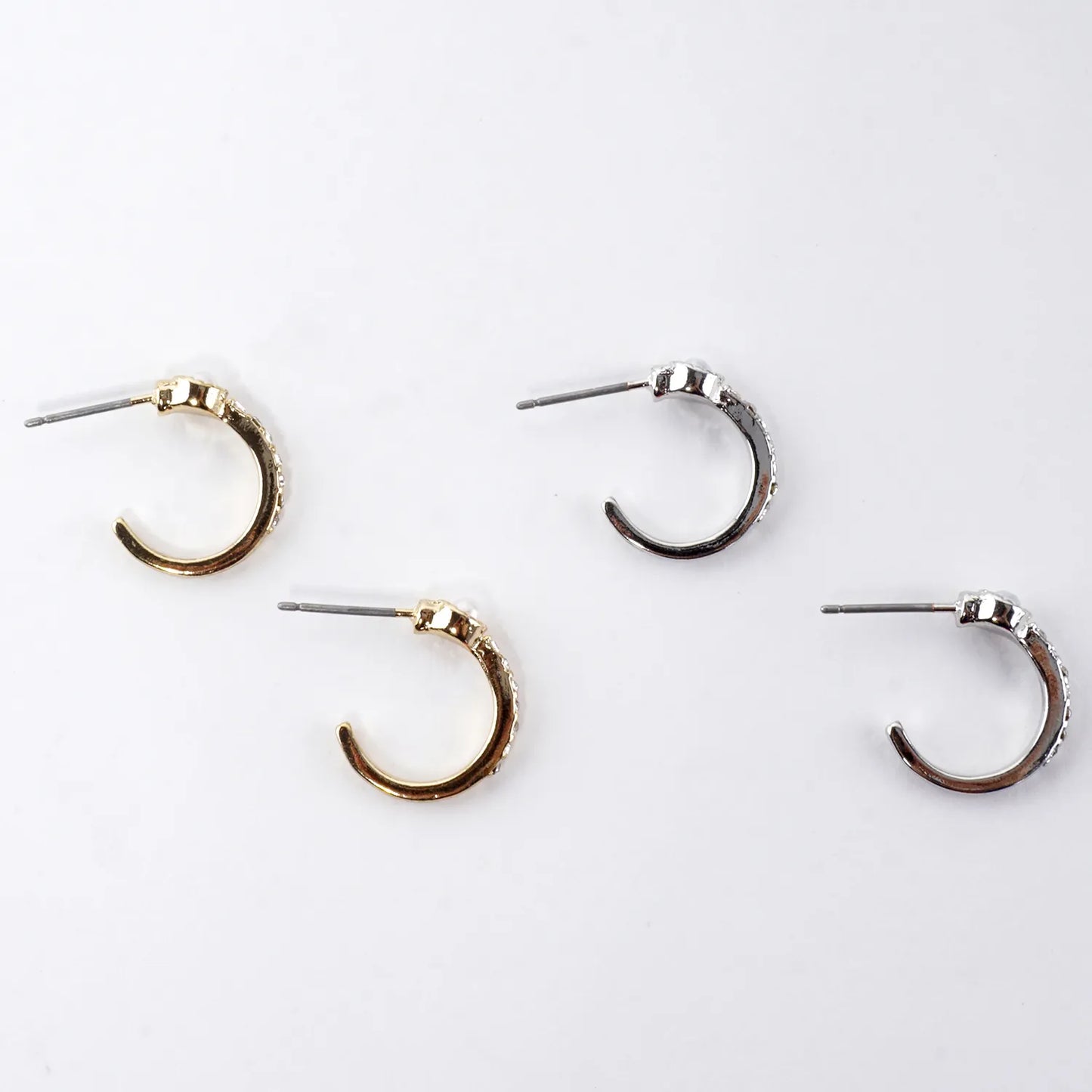 Tiny Crystal Pave Pearl Cabochon Hoop Earrings