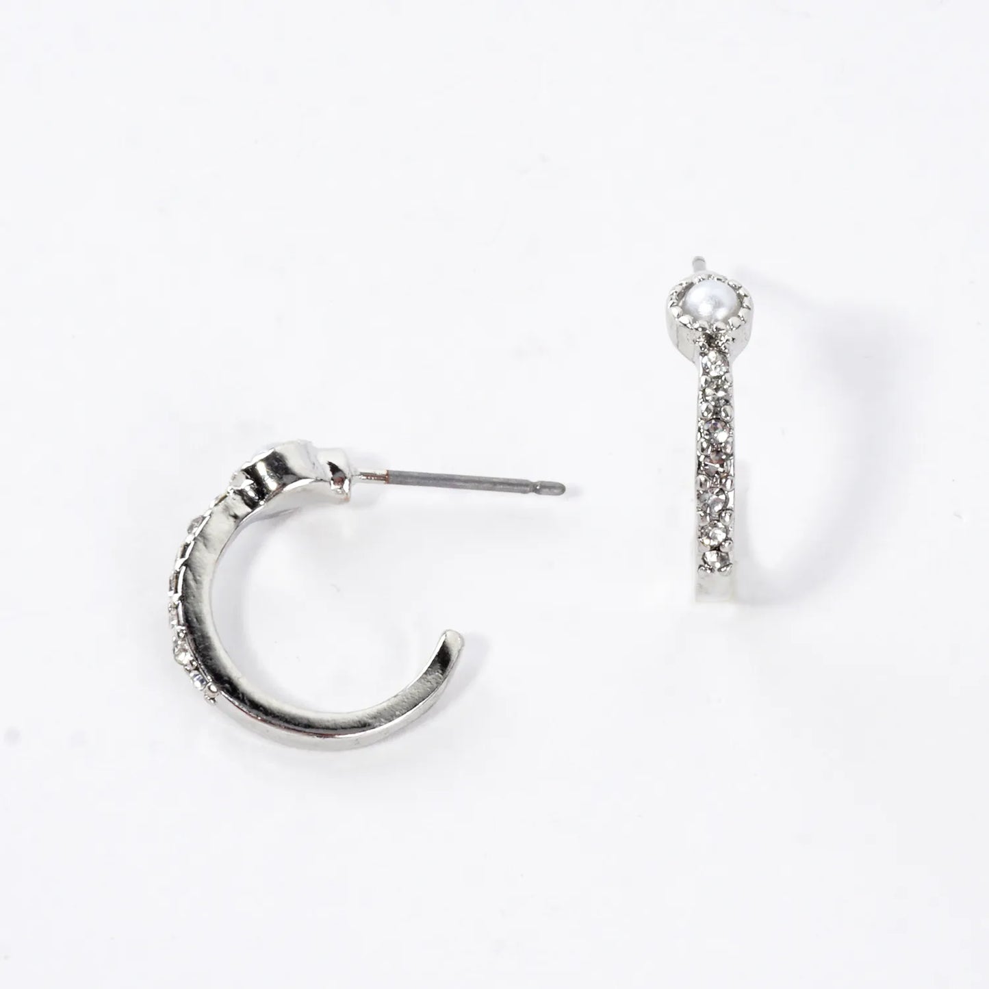 Tiny Crystal Pave Pearl Cabochon Hoop Earrings