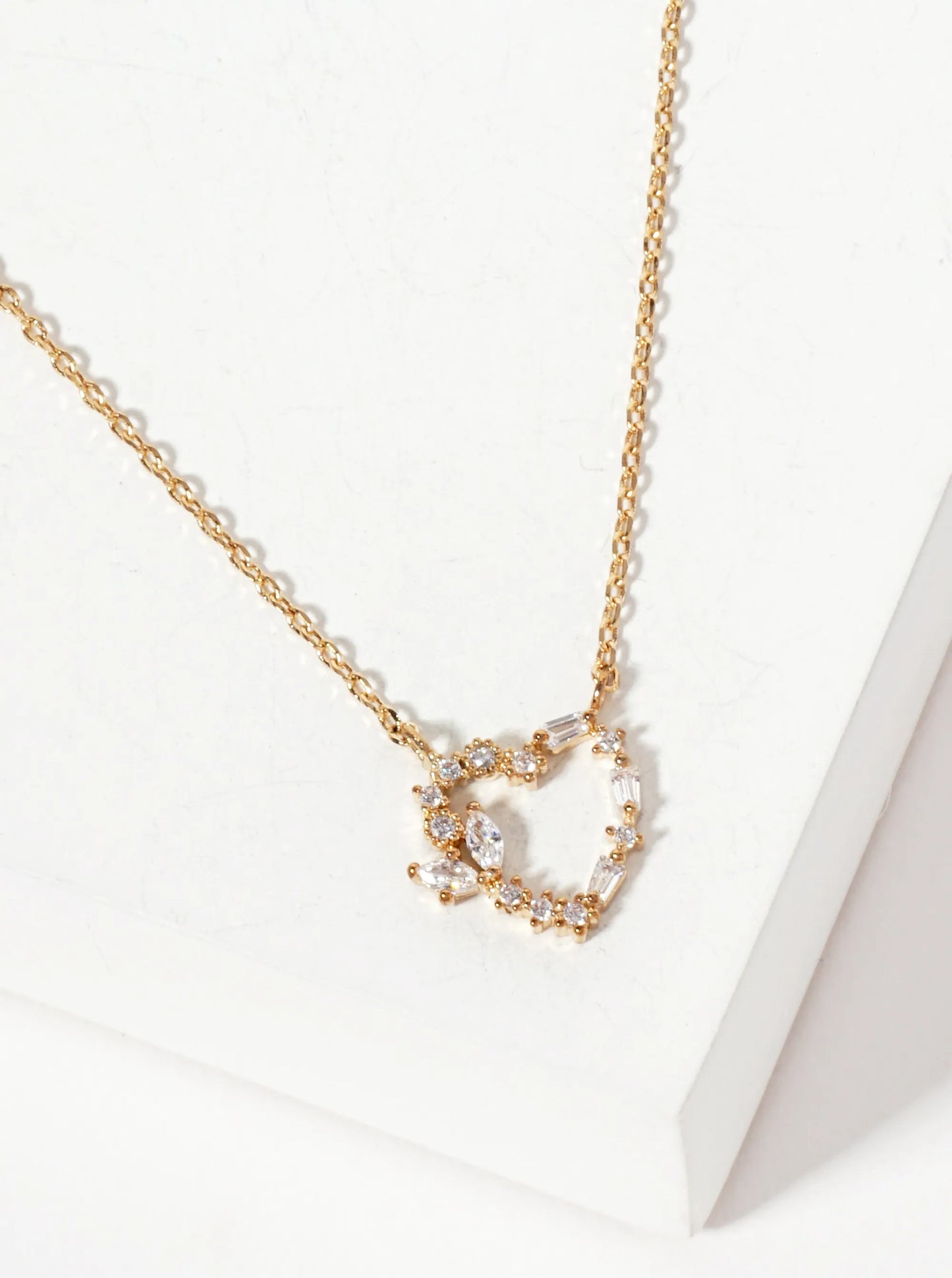 Tiny Cubic-Zirconia Cutout Heart Pendant 18K-Gold-Dipped Necklace