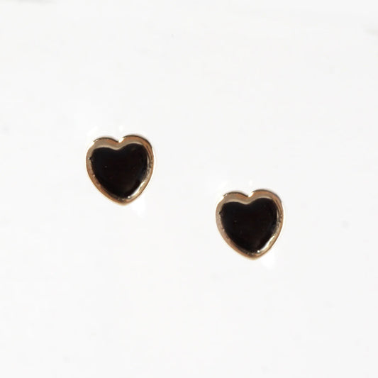 Tiny Enamel Heart Stainless Steel Button Earrings