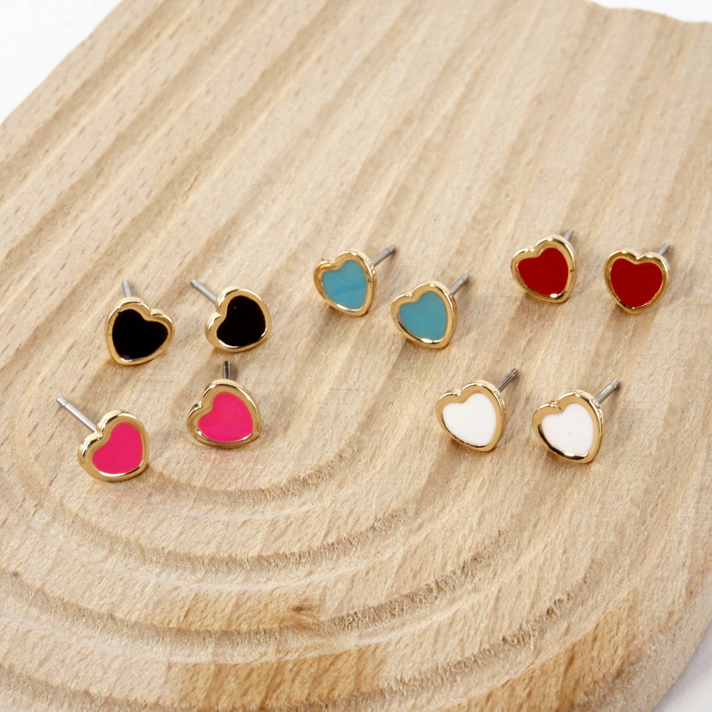 Tiny Enamel Heart Stainless Steel Button Earrings