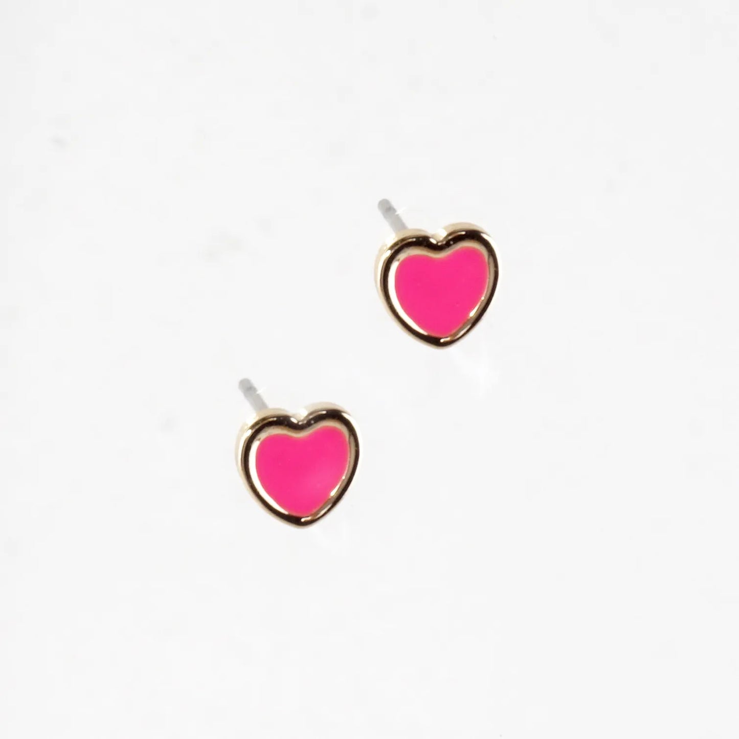 Tiny Enamel Heart Stainless Steel Button Earrings