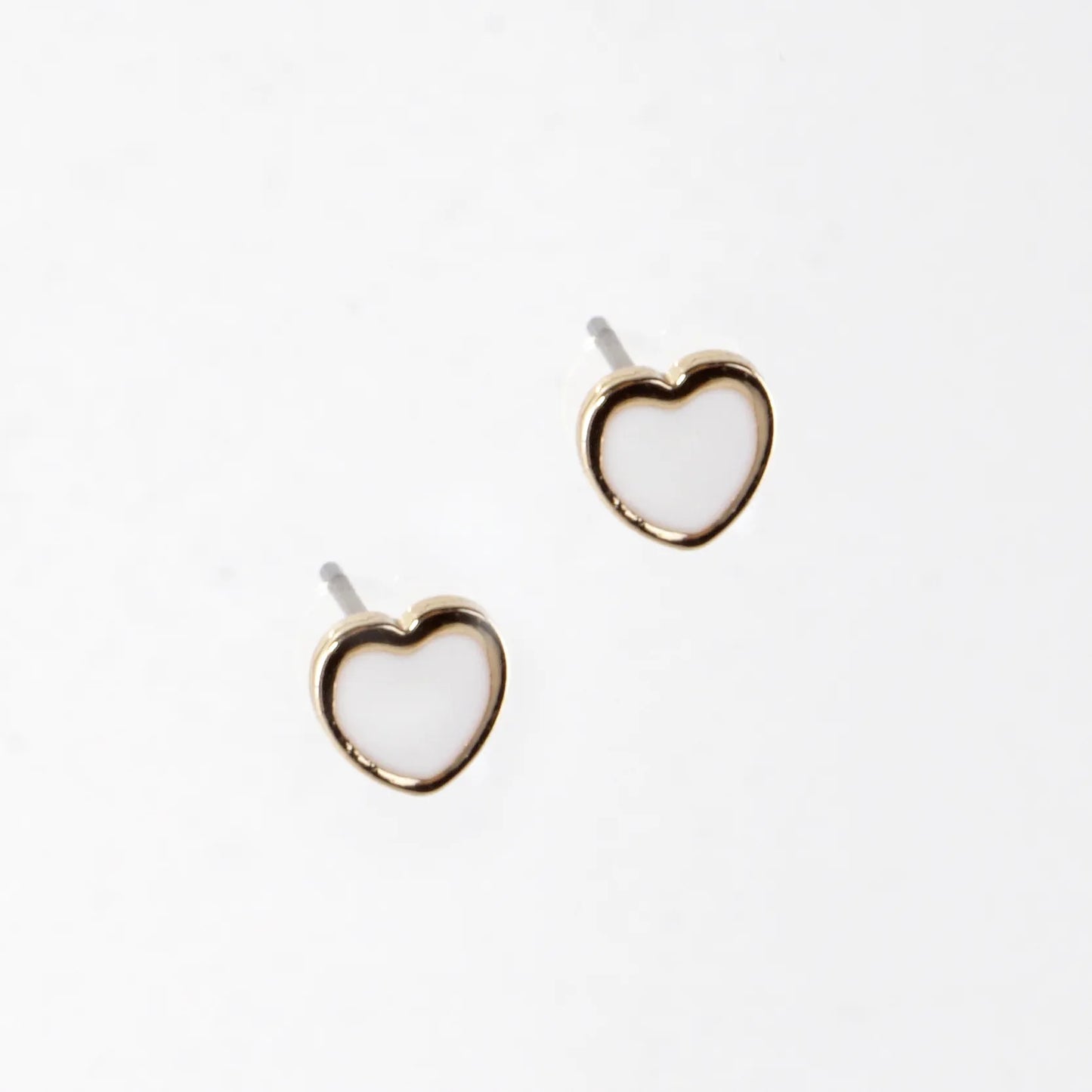 Tiny Enamel Heart Stainless Steel Button Earrings