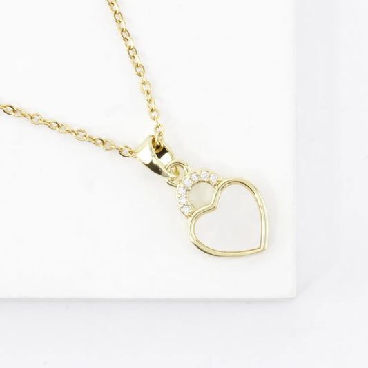 Tiny Heart MOP Crystal Pave Pendant Necklace