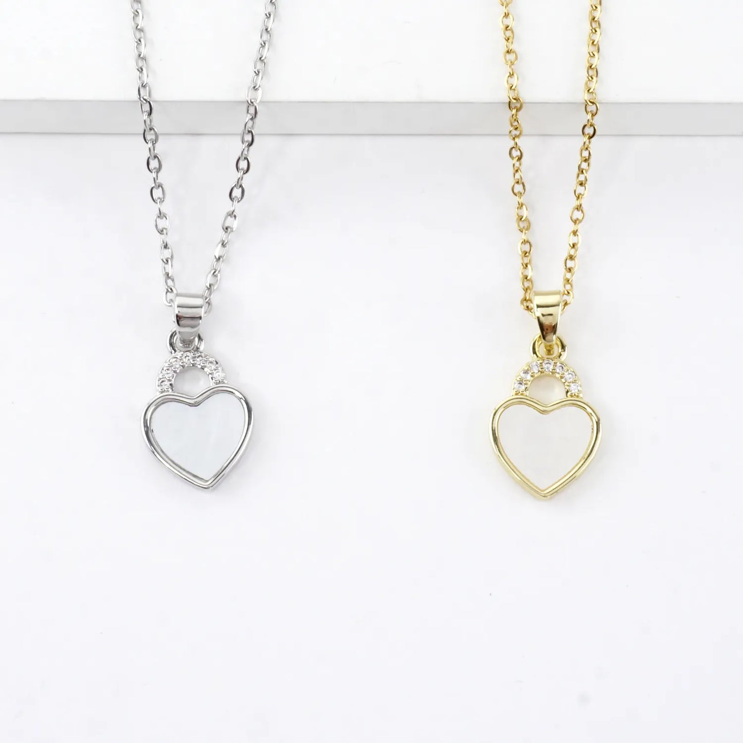 Tiny Heart MOP Crystal Pave Pendant Necklace