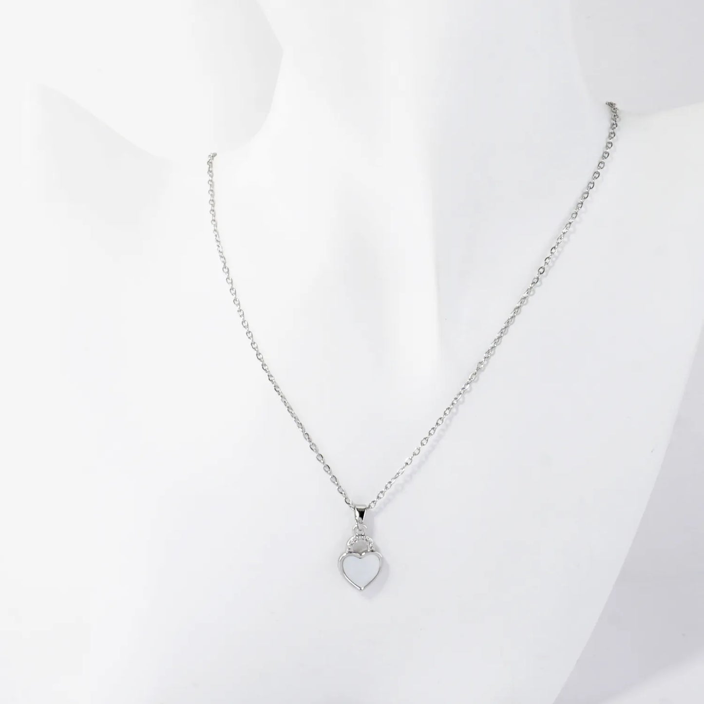 Tiny Heart MOP Crystal Pave Pendant Necklace
