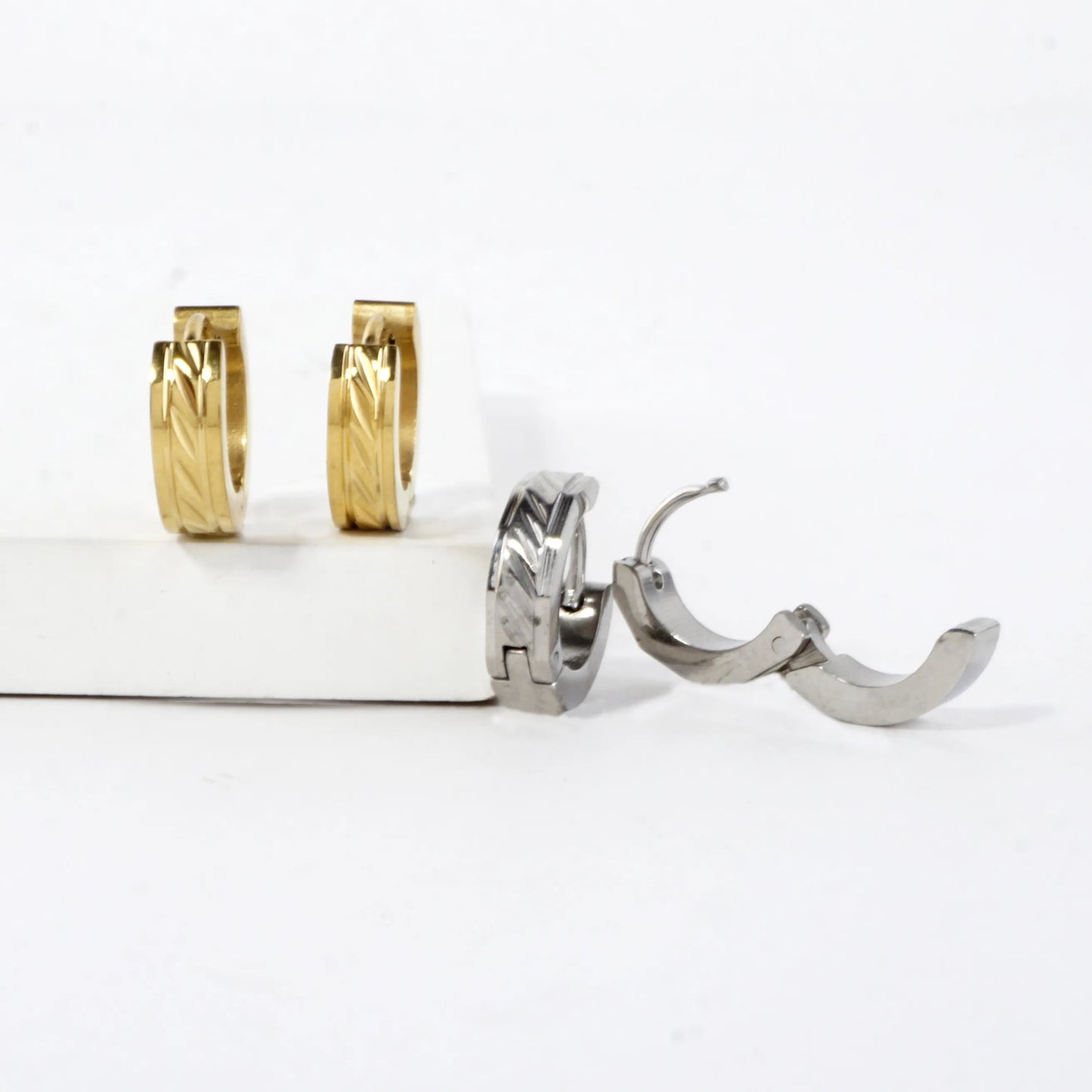 Tiny Laser Cut Huggie Stainless Steel Earrings