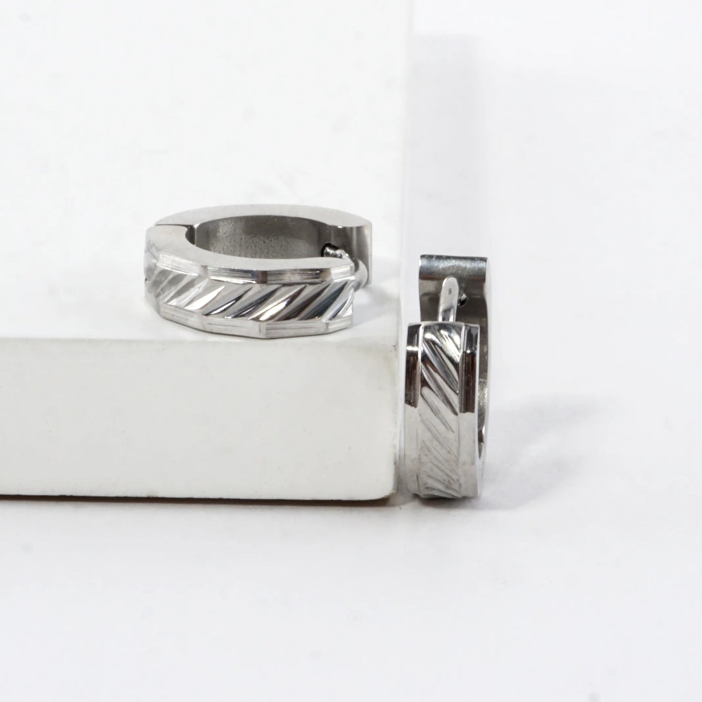 Tiny Laser Cut Huggie Stainless Steel Earrings