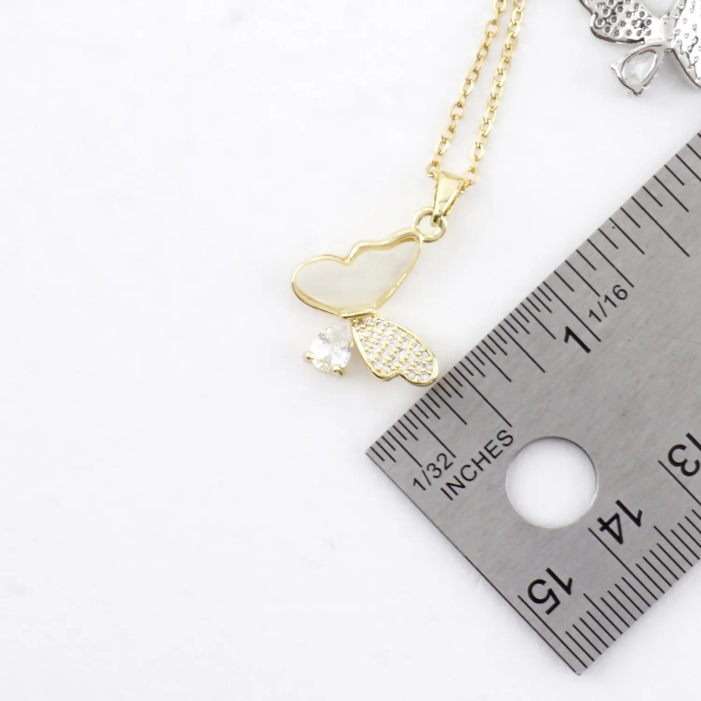 Tiny Multi Texture Butterfly Pave Pendant Necklace