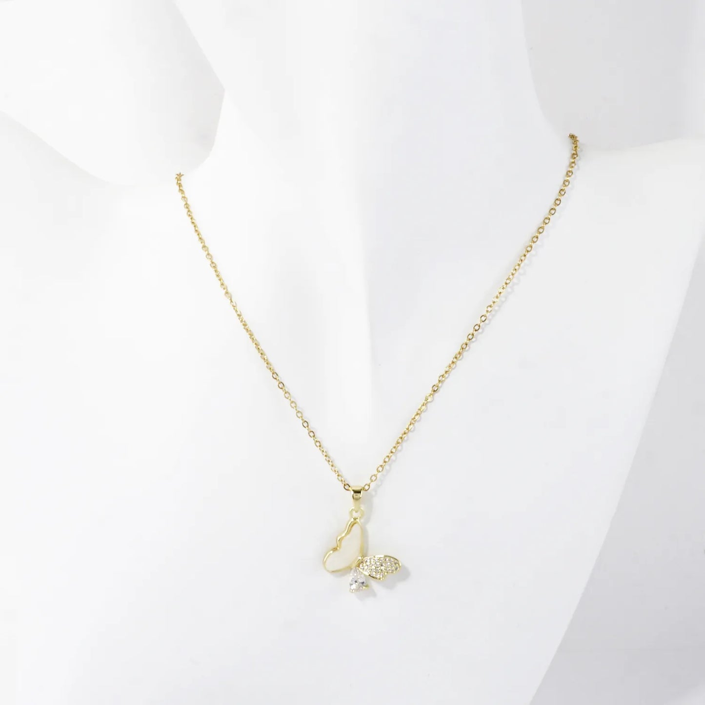 Tiny Multi Texture Butterfly Pave Pendant Necklace