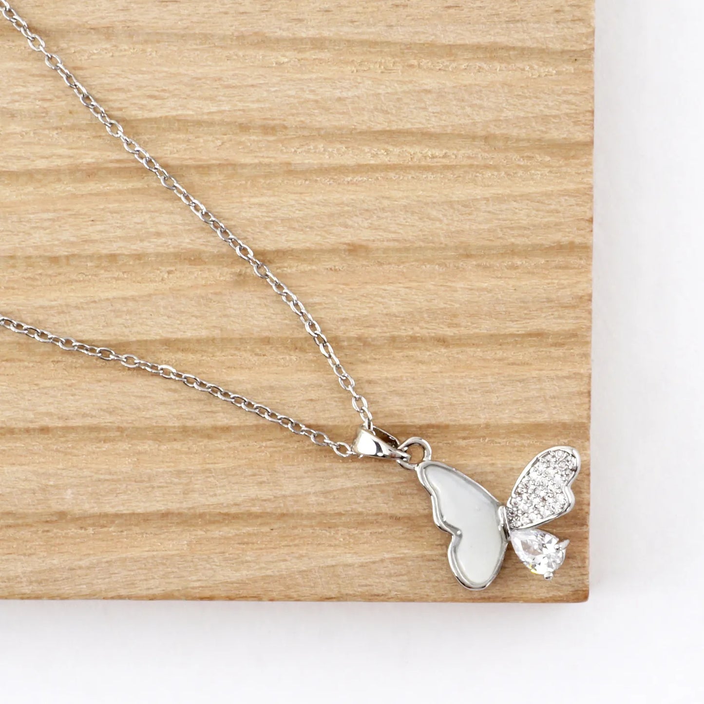 Tiny Multi Texture Butterfly Pave Pendant Necklace