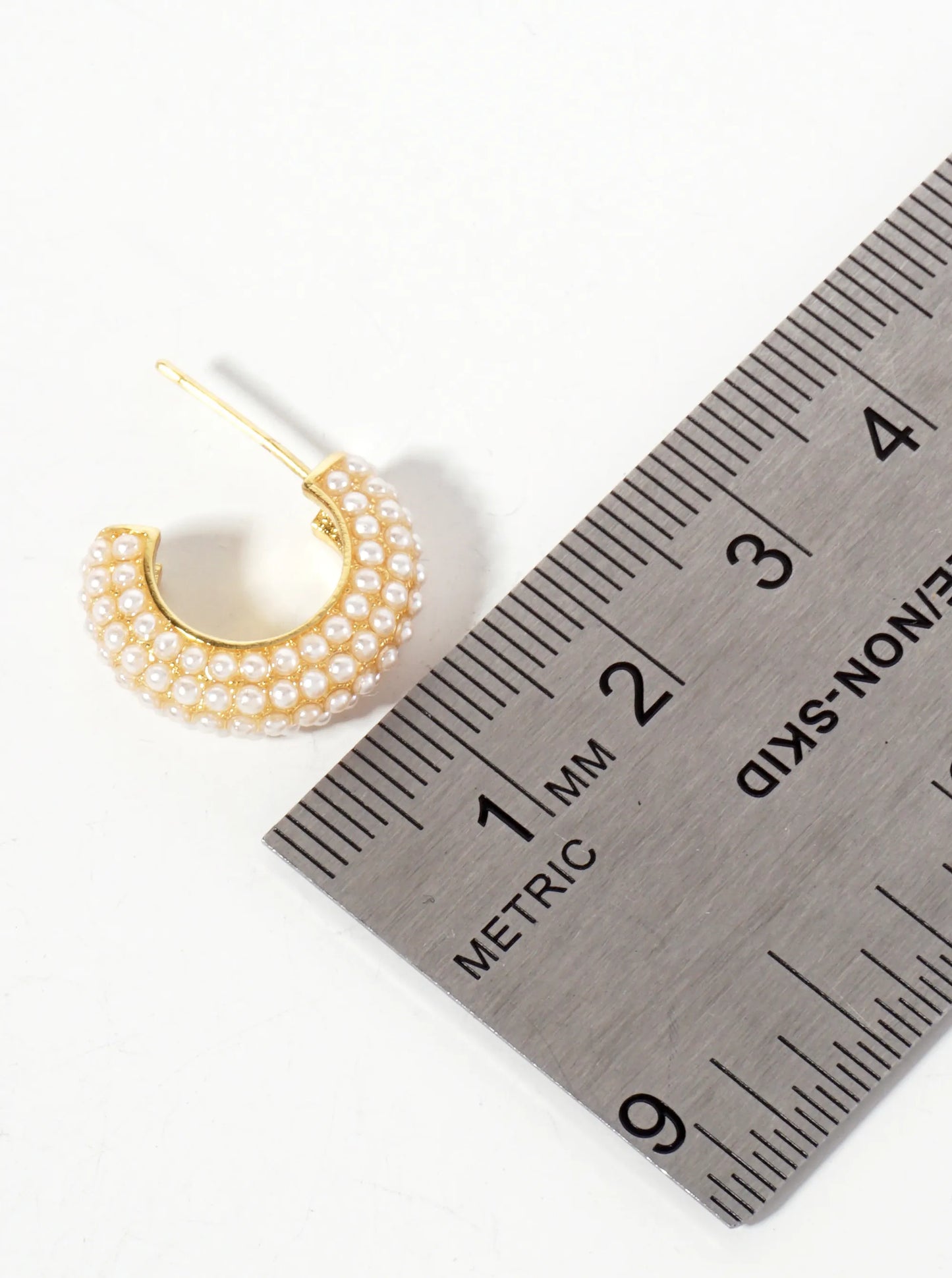 Tiny Pearl-Beaded 15mm 18K-Gold-Dipped Brass Open Hoop Earrings