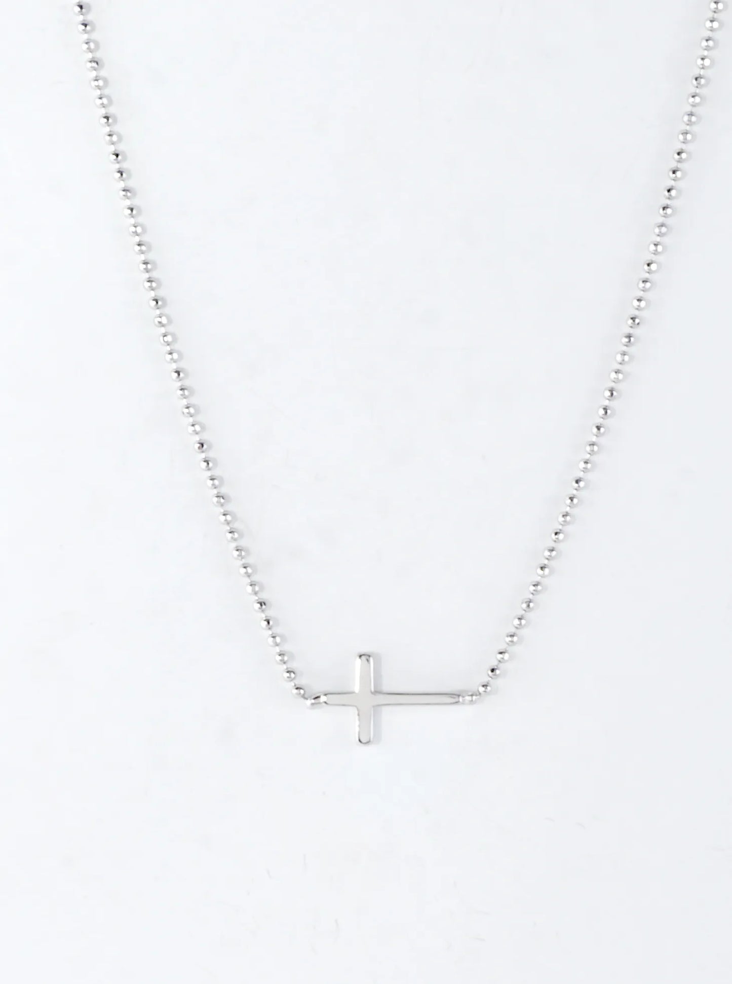 Tiny Sideways Cross Brass Ball Chain Necklace