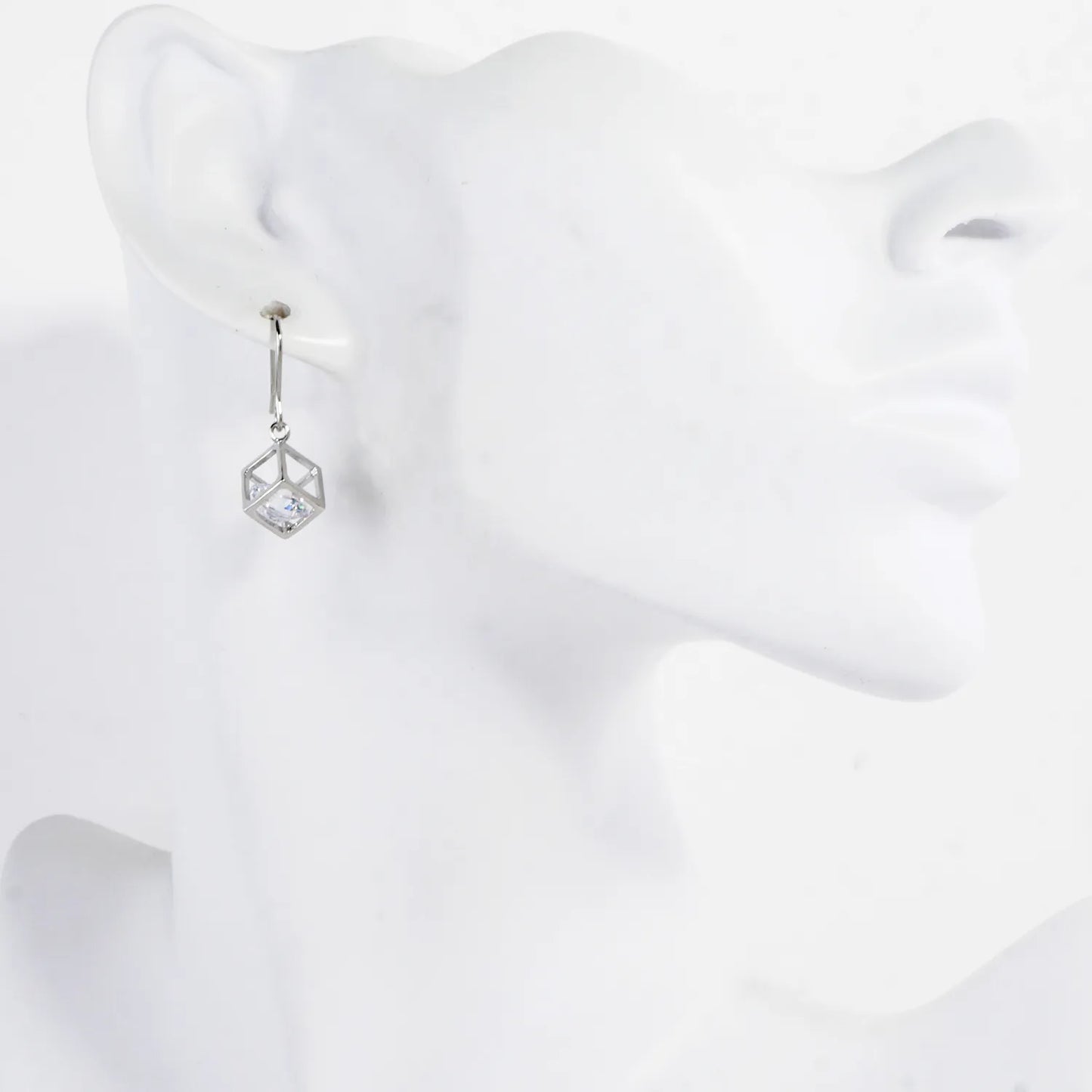 Trapped CZ In 3D Box Brass Drop Earrings