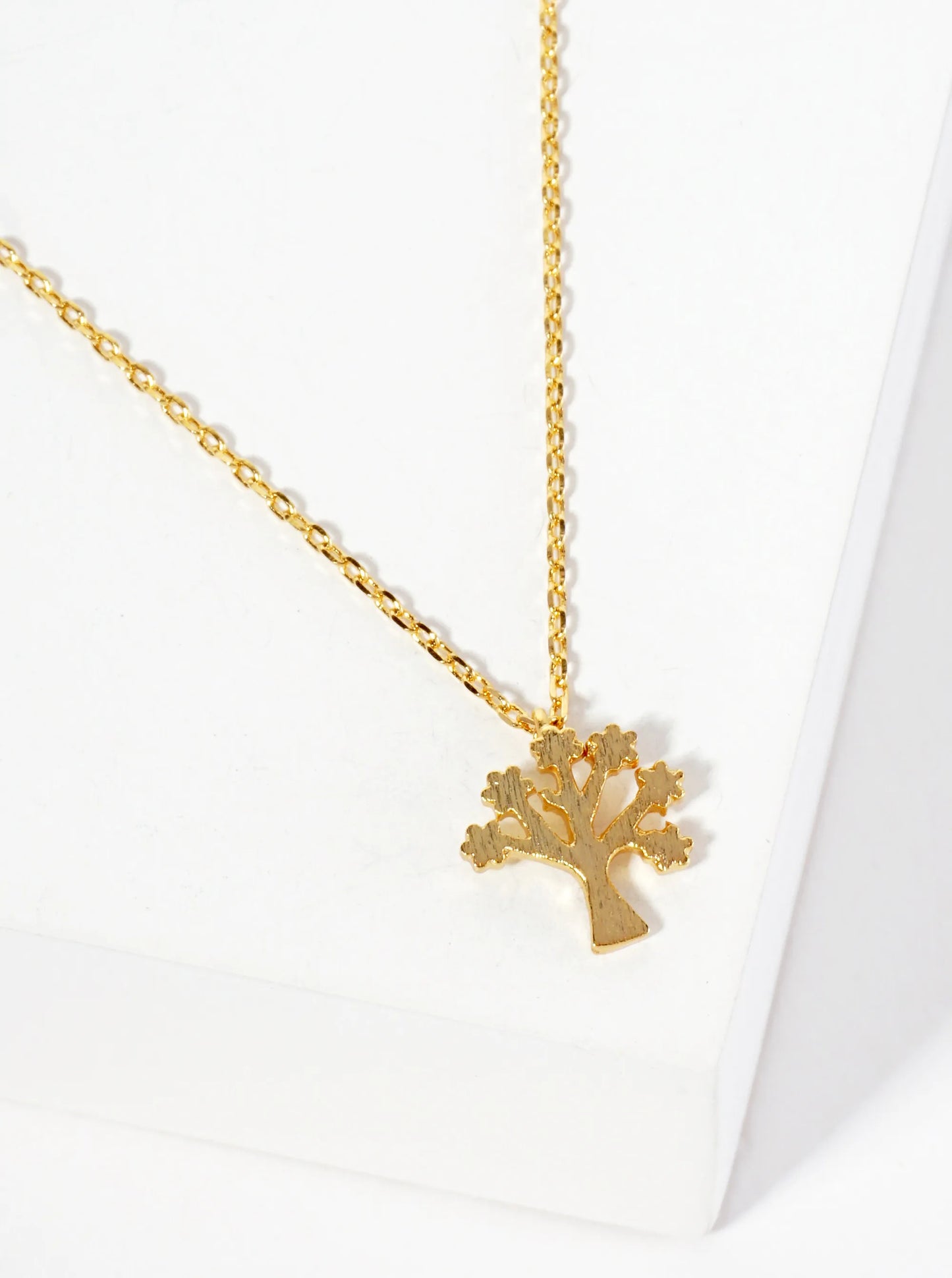 Tree-of-Life 18K-Gold-Dipped Brushed-Texture Pendant Necklace