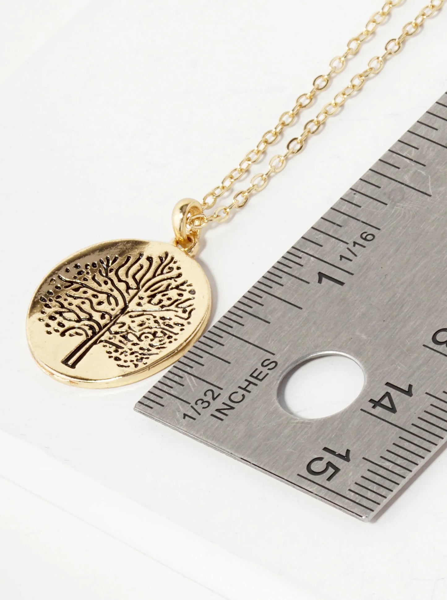 Tree Of Life Engraved Disc Pendant Necklace