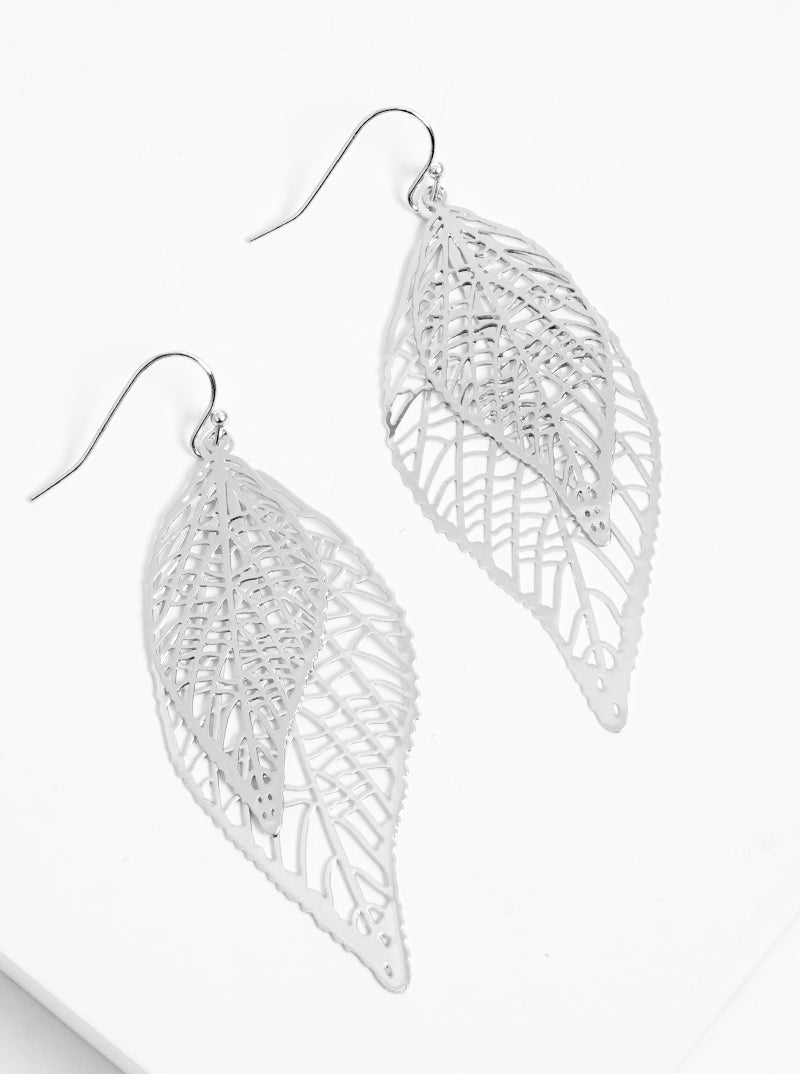 Tree Of Life Double Filigree Leaves Brass Dangle Drop Earrings