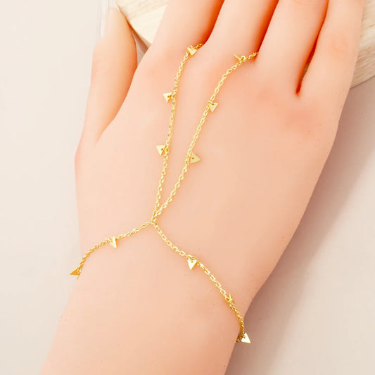 Triangle Charms 18K-Gold-Dipped Delicate Brass Hand-Chain Bracelet
