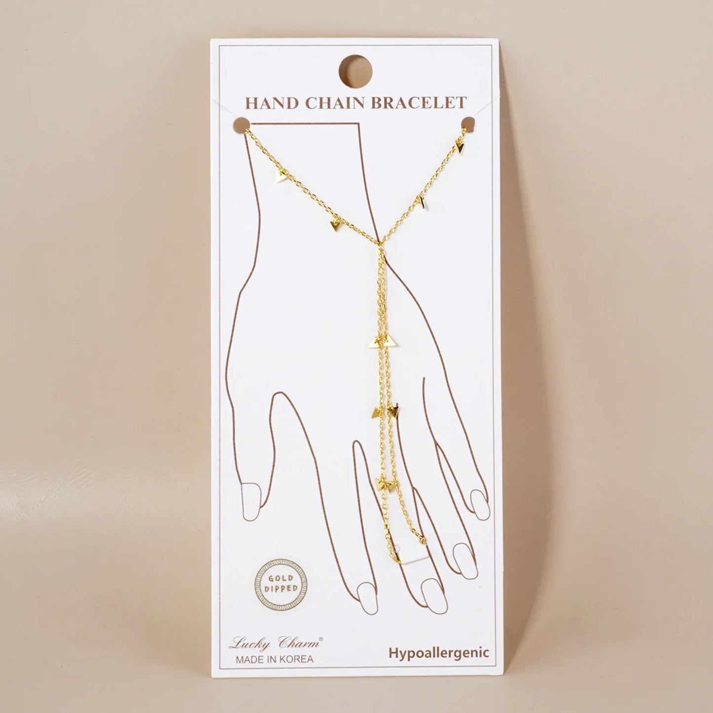 Triangle Charms 18K-Gold-Dipped Delicate Brass Hand-Chain Bracelet