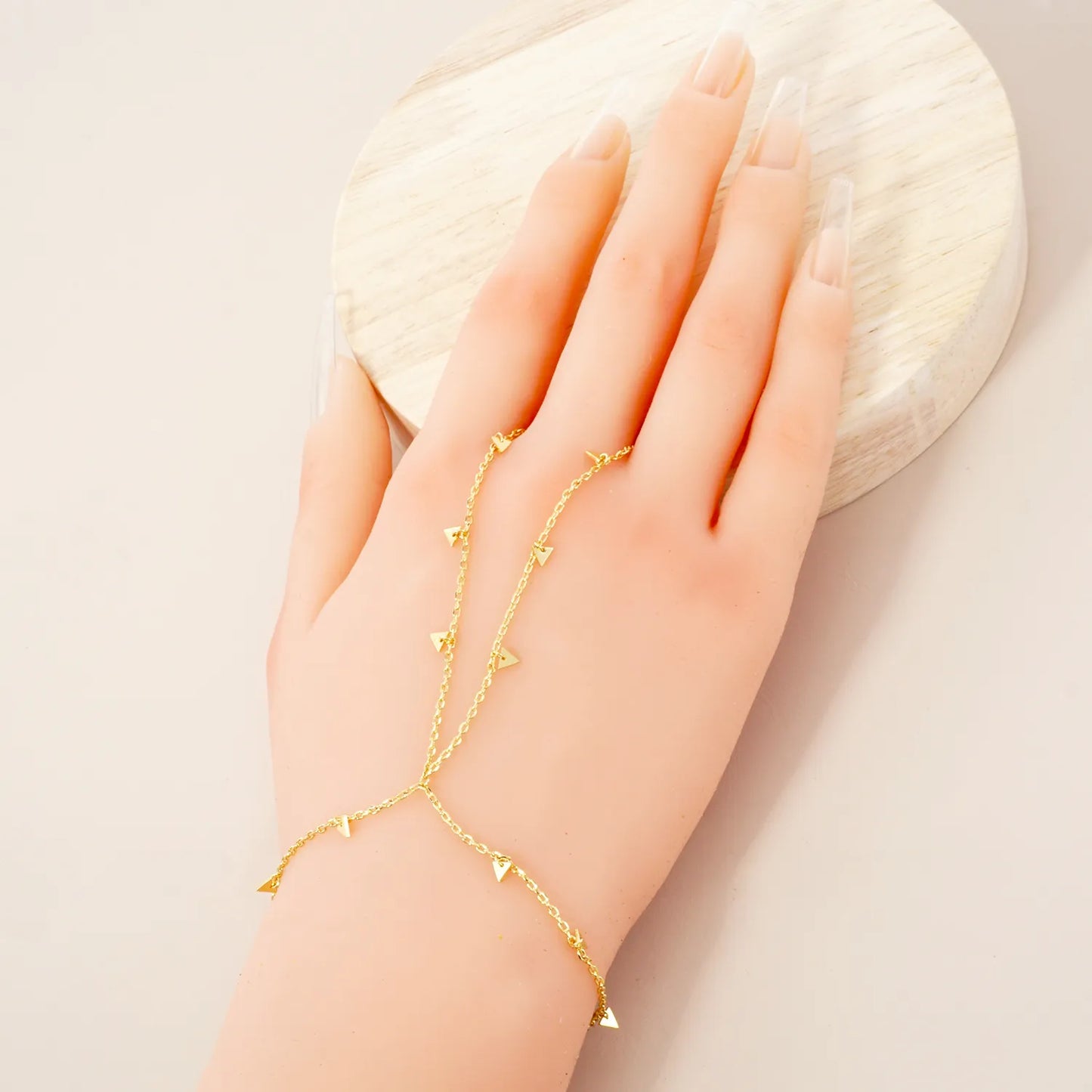 Triangle Charms 18K-Gold-Dipped Delicate Brass Hand-Chain Bracelet