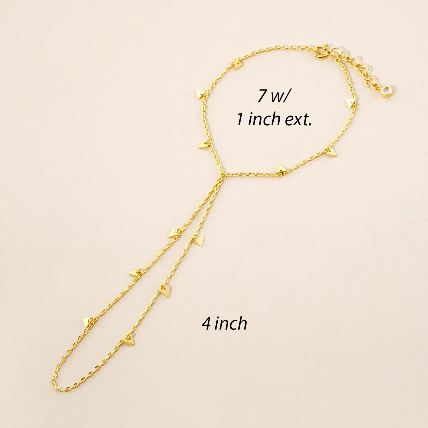 Triangle Charms 18K-Gold-Dipped Delicate Brass Hand-Chain Bracelet