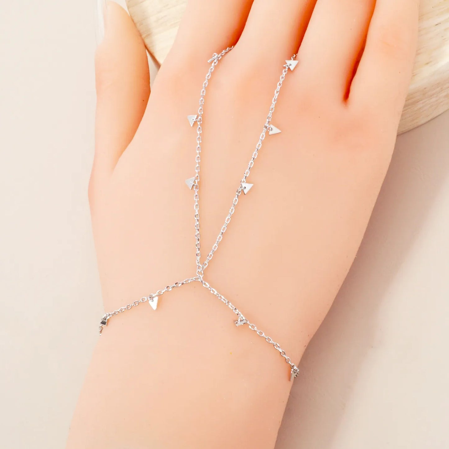 Triangle Charms 18K-Gold-Dipped Delicate Brass Hand-Chain Bracelet