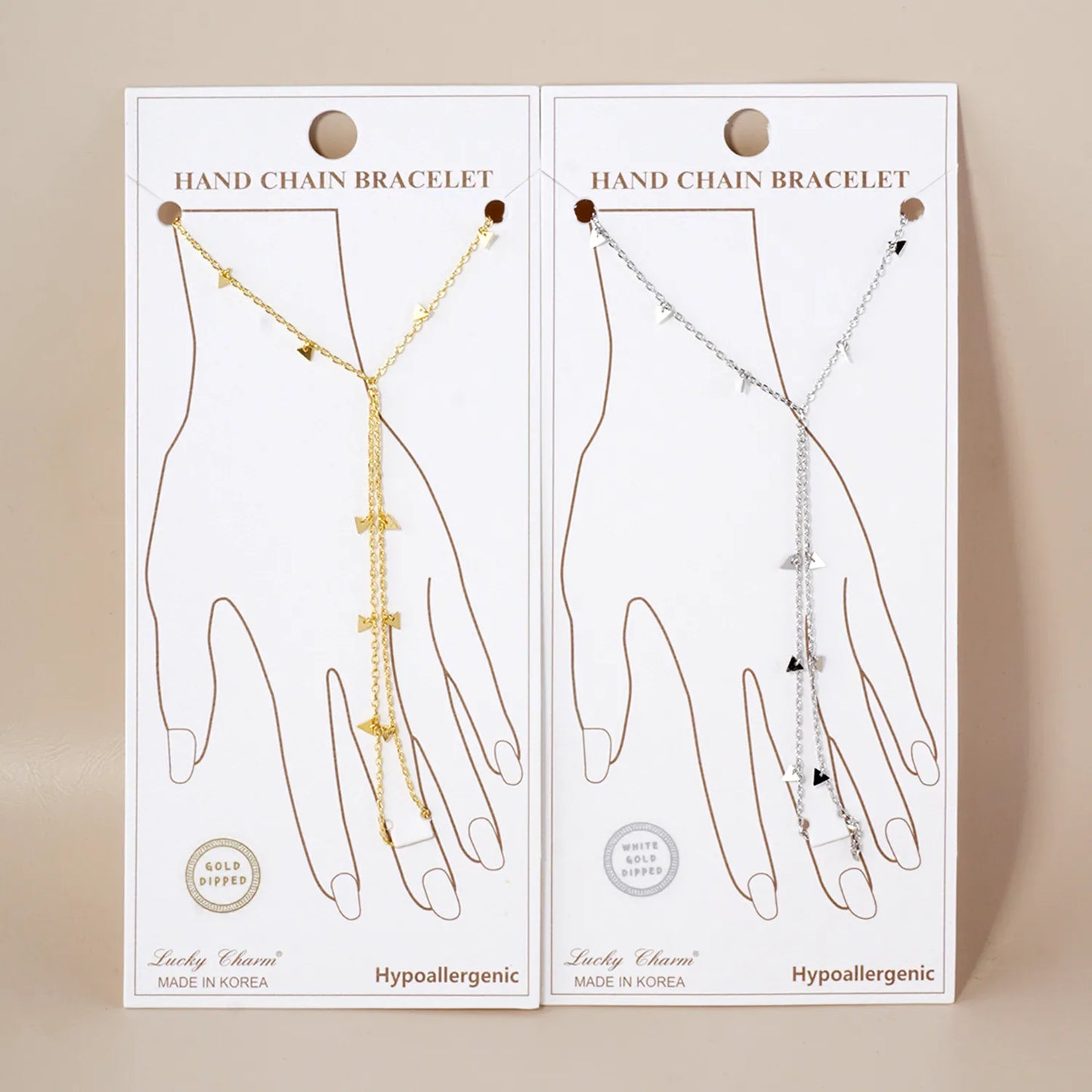 Triangle Charms 18K-Gold-Dipped Delicate Brass Hand-Chain Bracelet