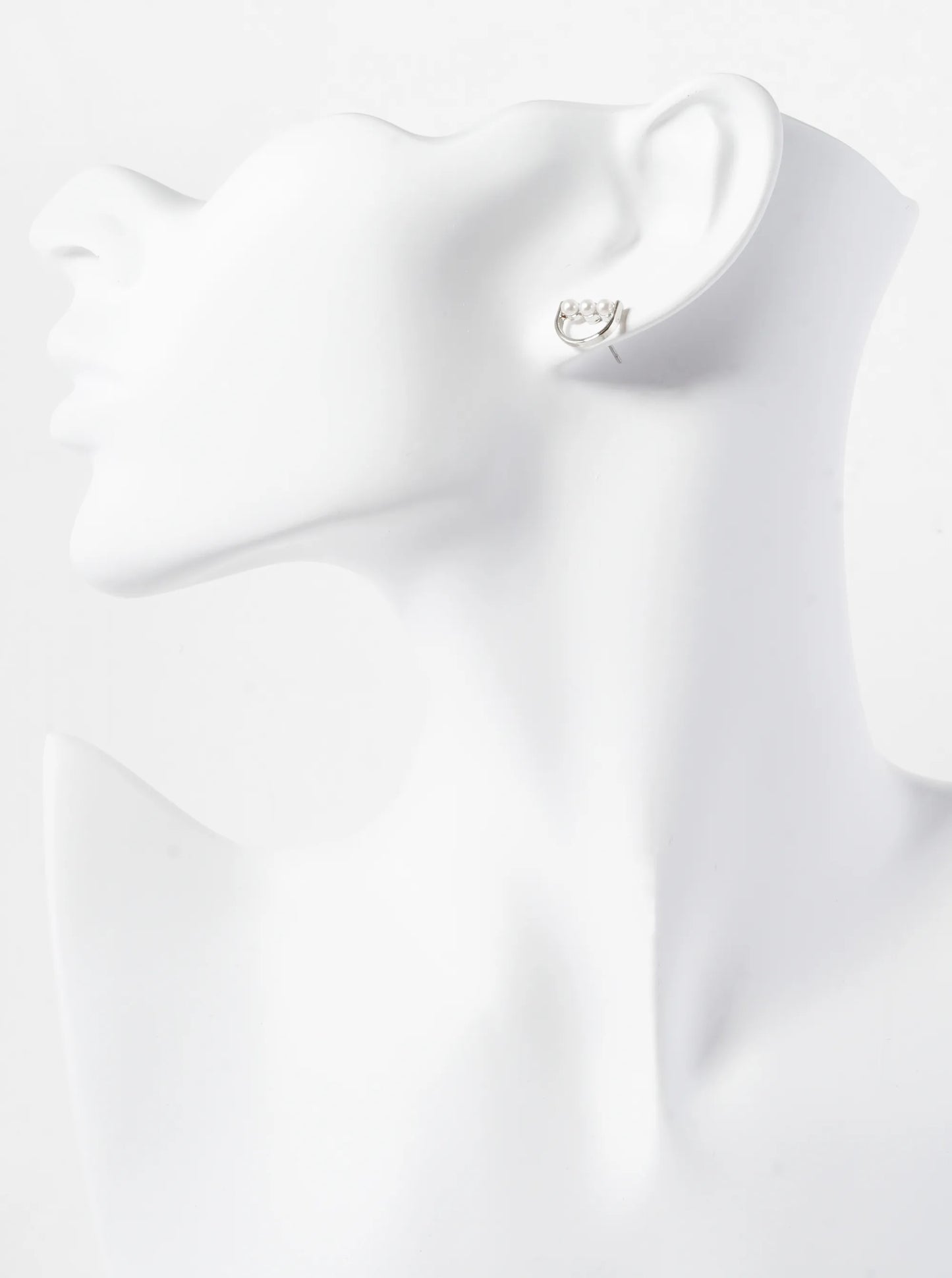Triple 2mm Pearl Beaded Half Circle Geometric Stud Earrings