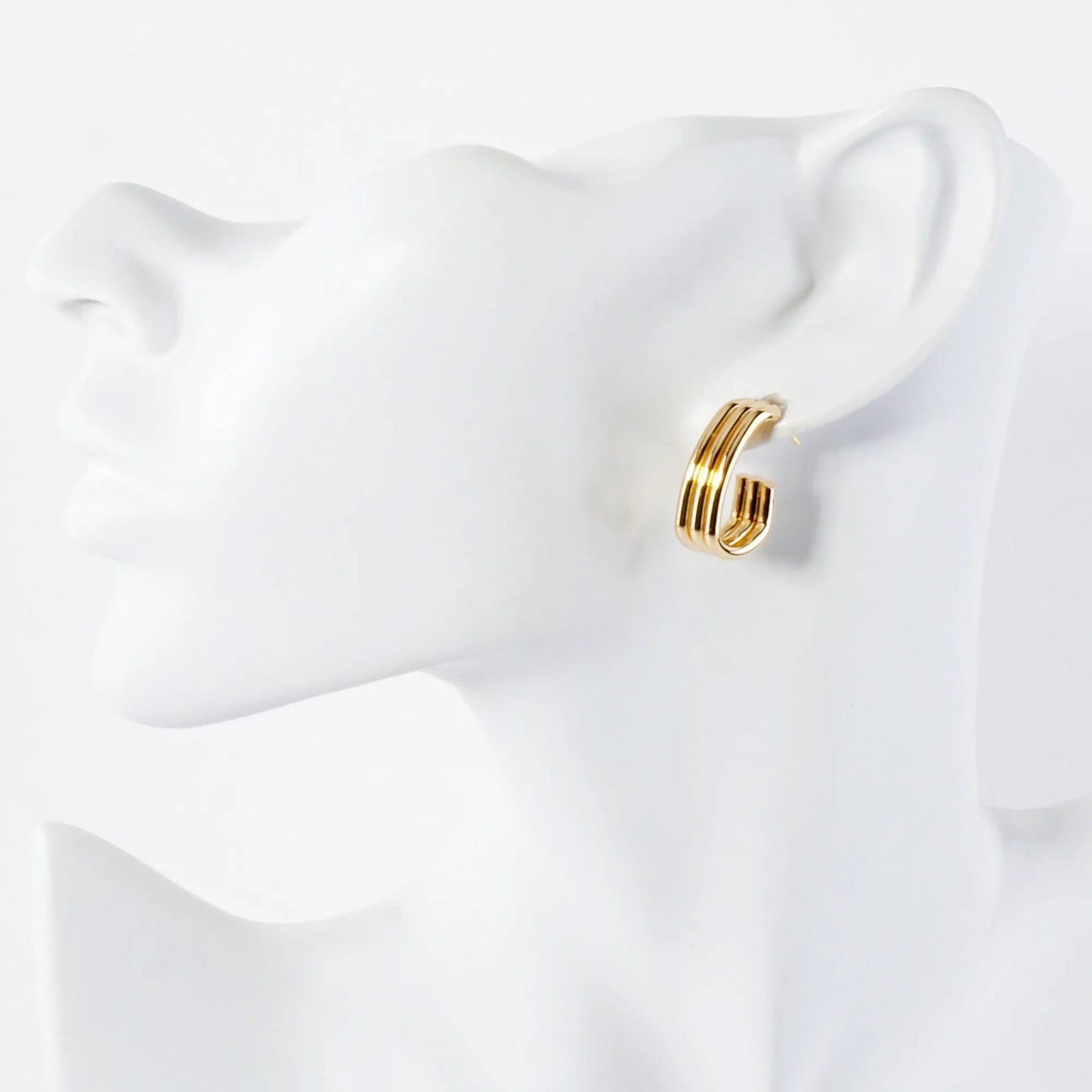 Triple-Band Silhouette Teardrop Shaped 20mm 14K-Gold-Dipped Brass Push-Back Hoop Earrings