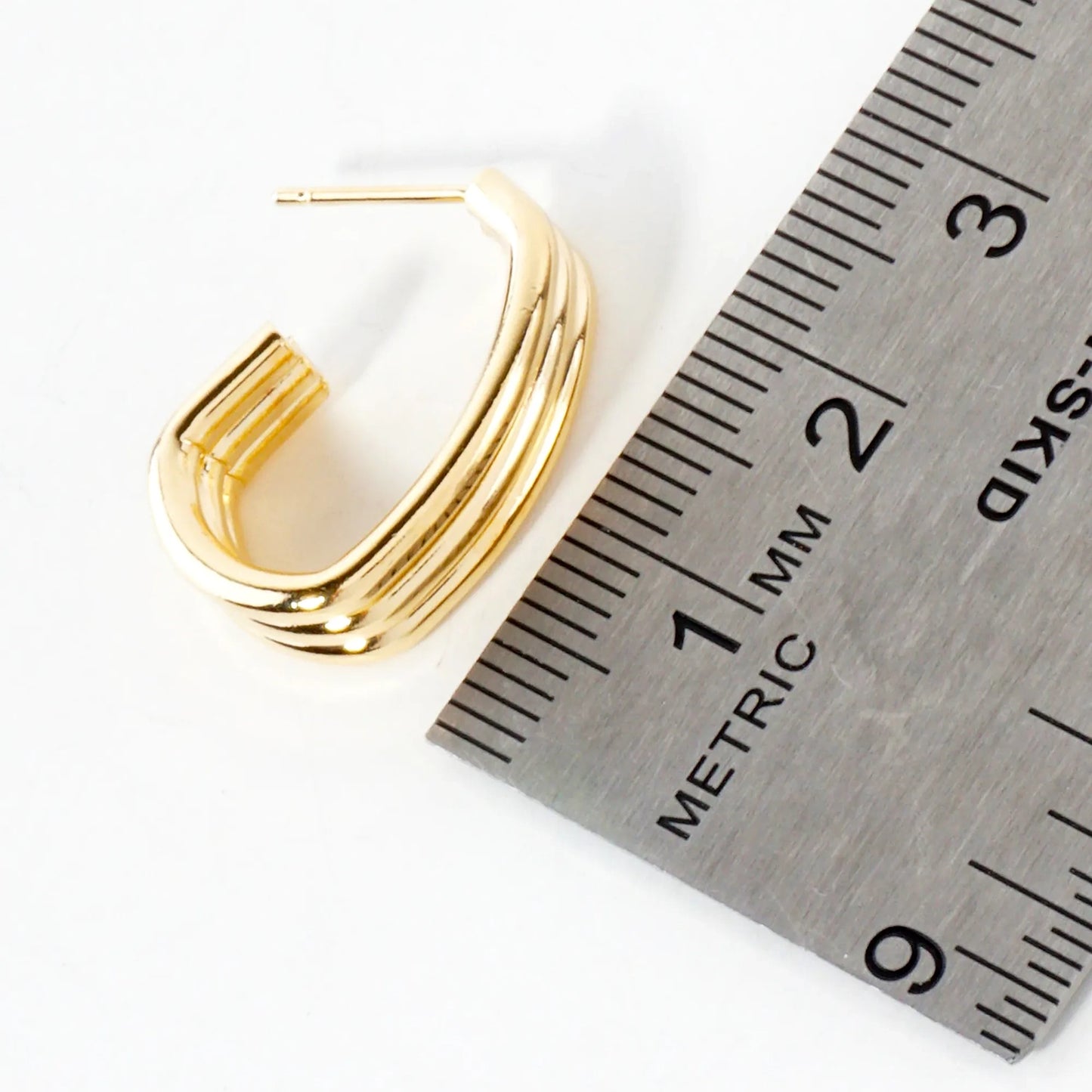 Triple-Band Silhouette Teardrop Shaped 20mm 14K-Gold-Dipped Brass Push-Back Hoop Earrings