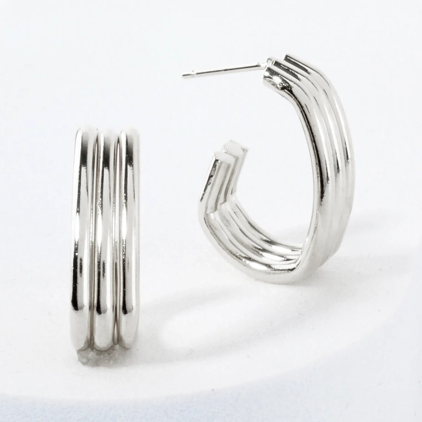 Triple-Band Silhouette Teardrop Shaped 20mm 14K-Gold-Dipped Brass Push-Back Hoop Earrings