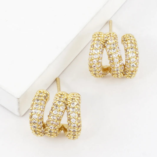 Triple Huggie Illusion Micro Pave Post Earrings